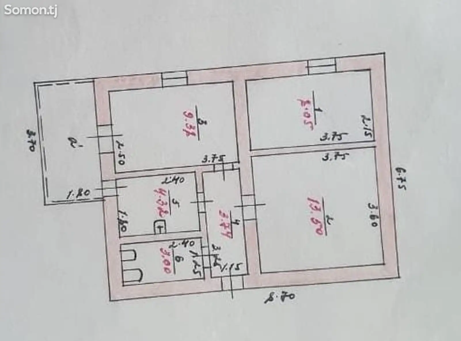 3-комн. квартира, 2 этаж, 60 м², с.Файзали Саид