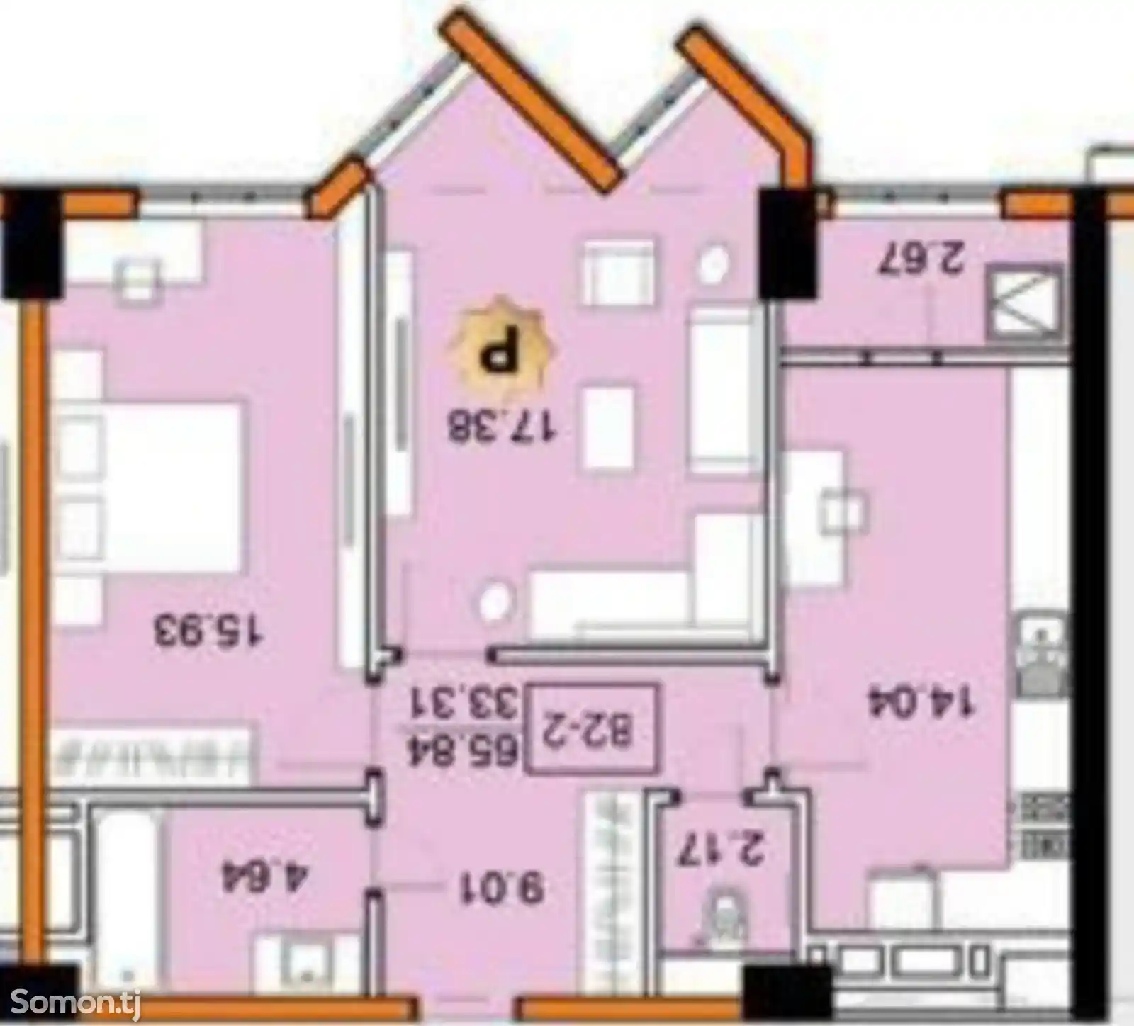 2-комн. квартира, 12 этаж, 66 м², И. Сомони-1