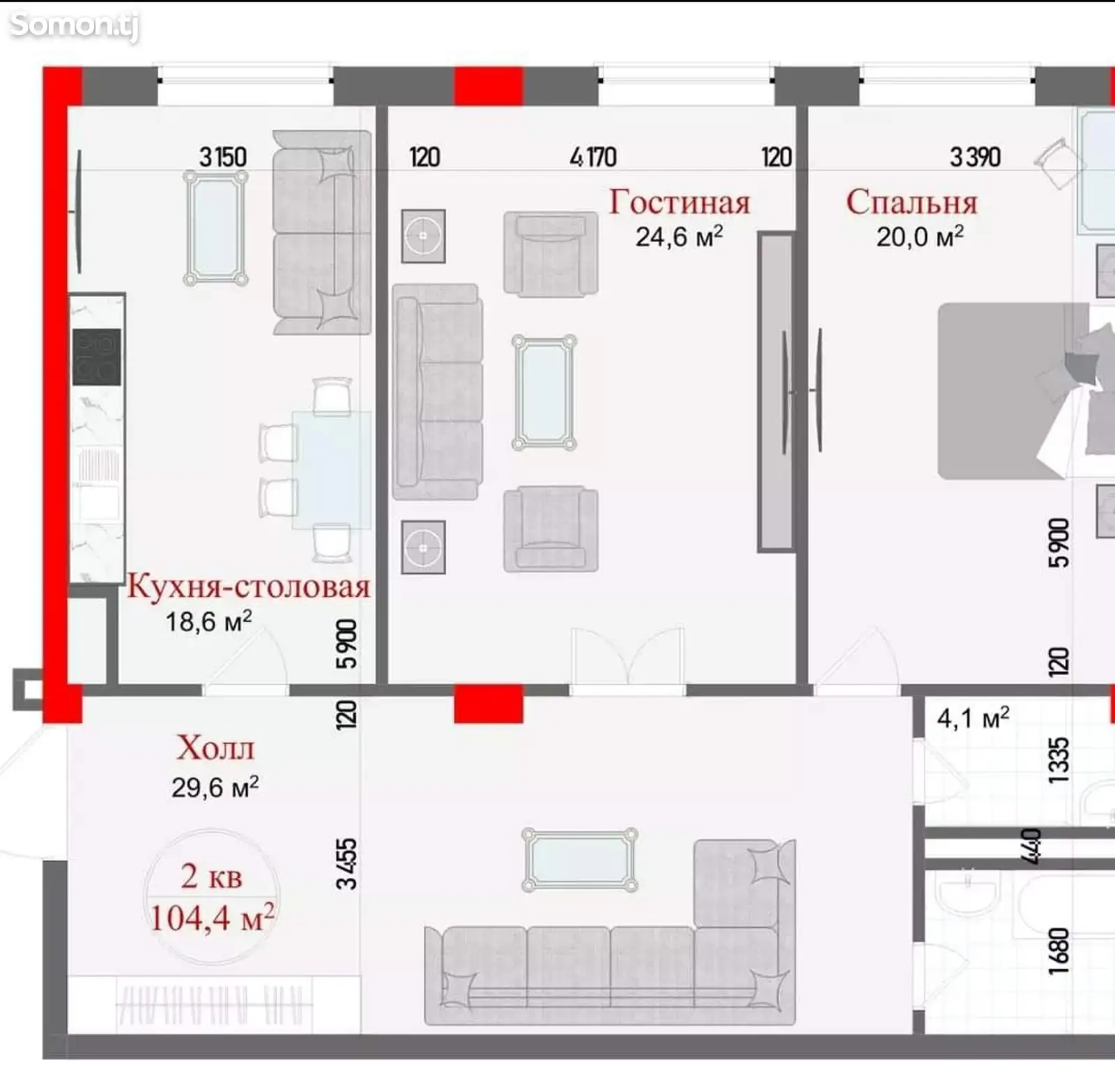 2-комн. квартира, 6 этаж, 105 м², Сафо, пед институт-8