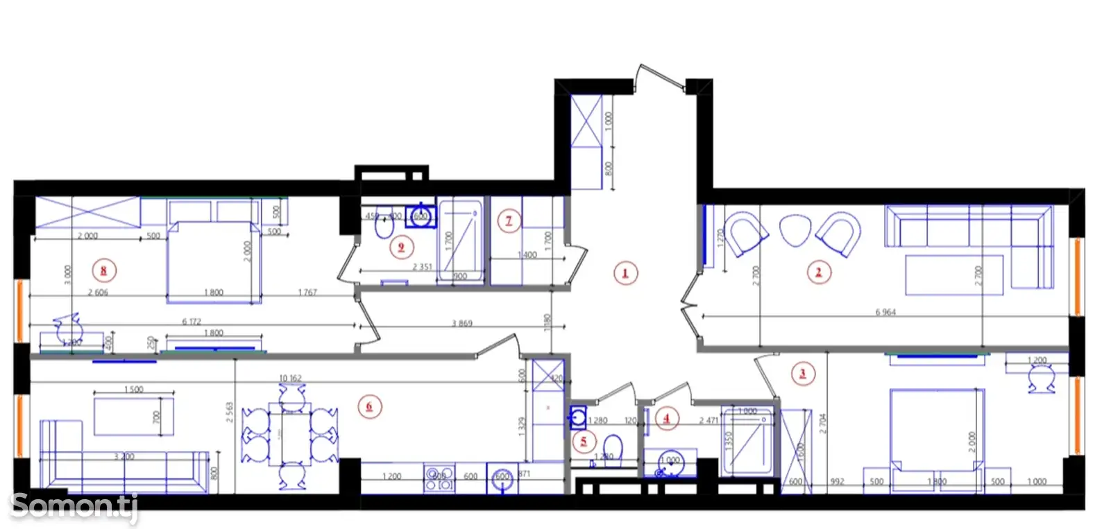 3-комн. квартира, 12 этаж, 110 м², И.Сомони-2