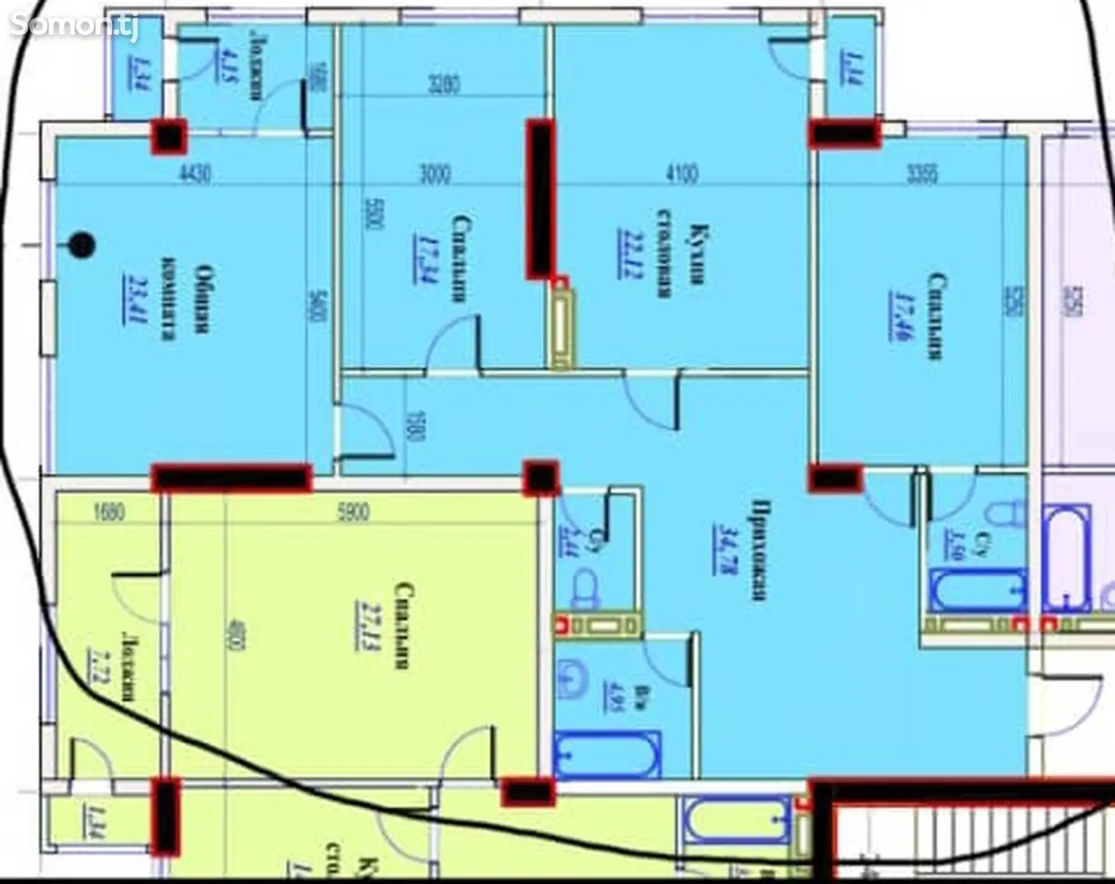 3-комн. квартира, 8 этаж, 132 м², Шохмансур, Волна-5