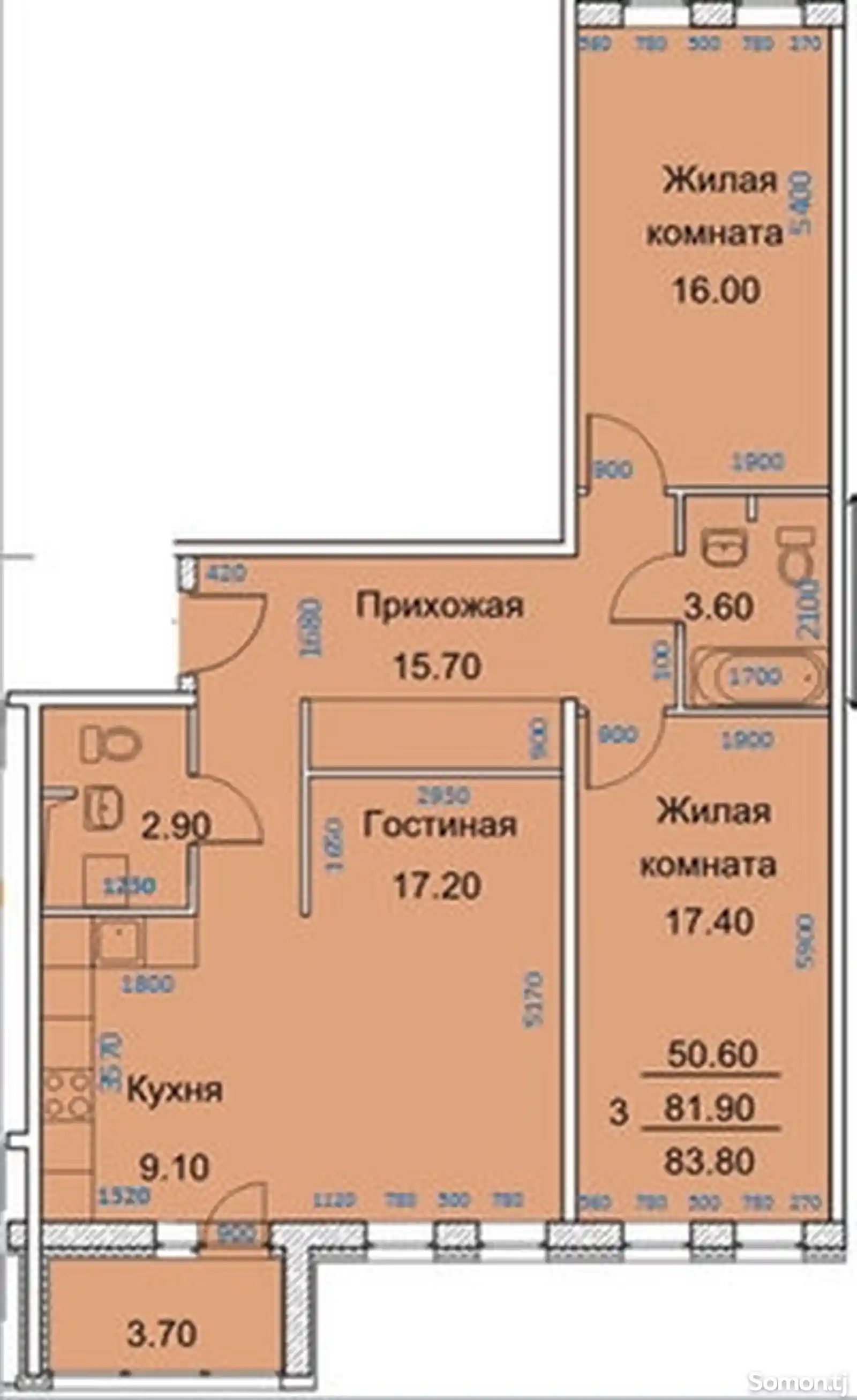 2-комн. квартира, 6 этаж, 88 м², Поворот Ленинграда