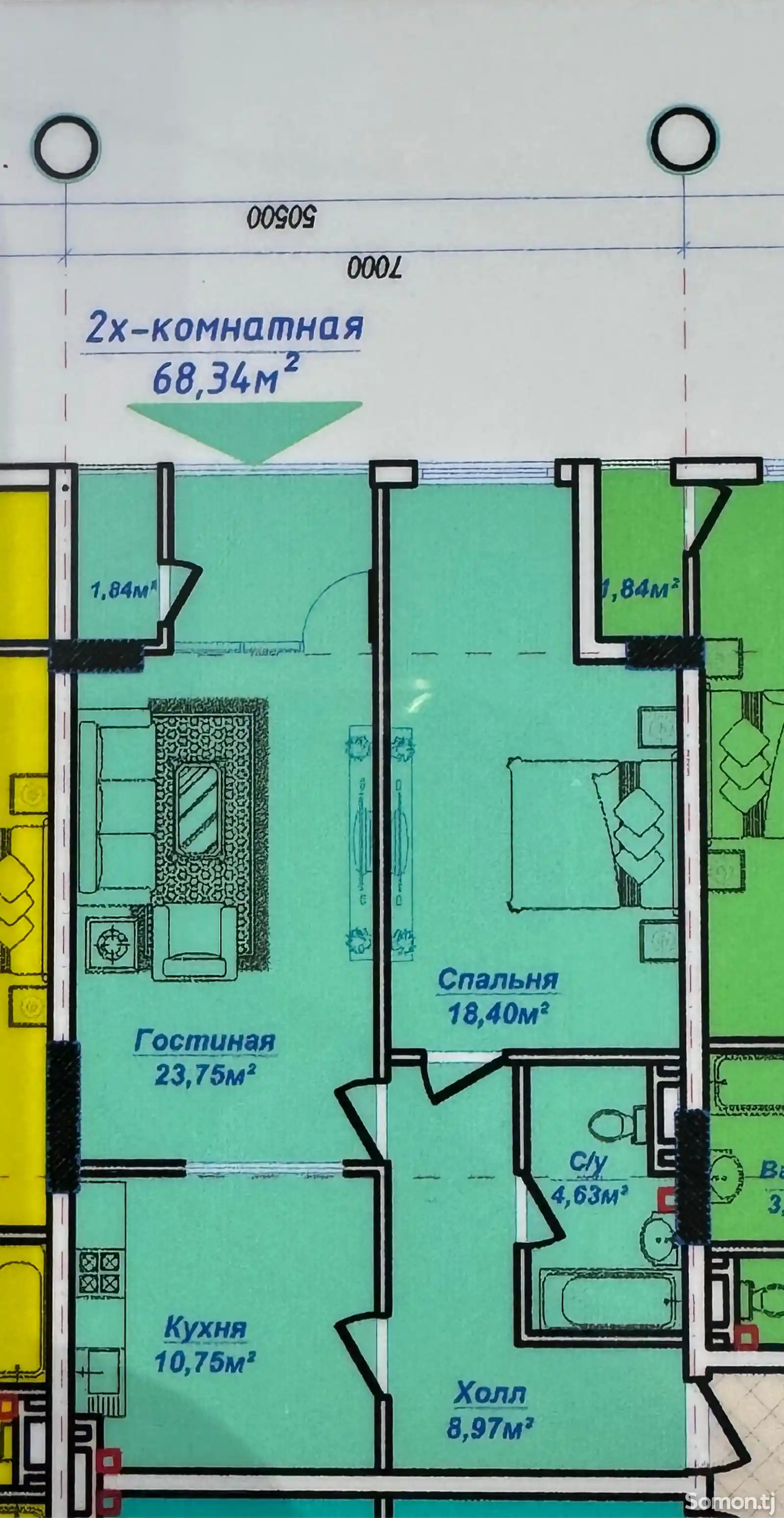 2-комн. квартира, 9 этаж, 69 м², Сино 33 мкр-1