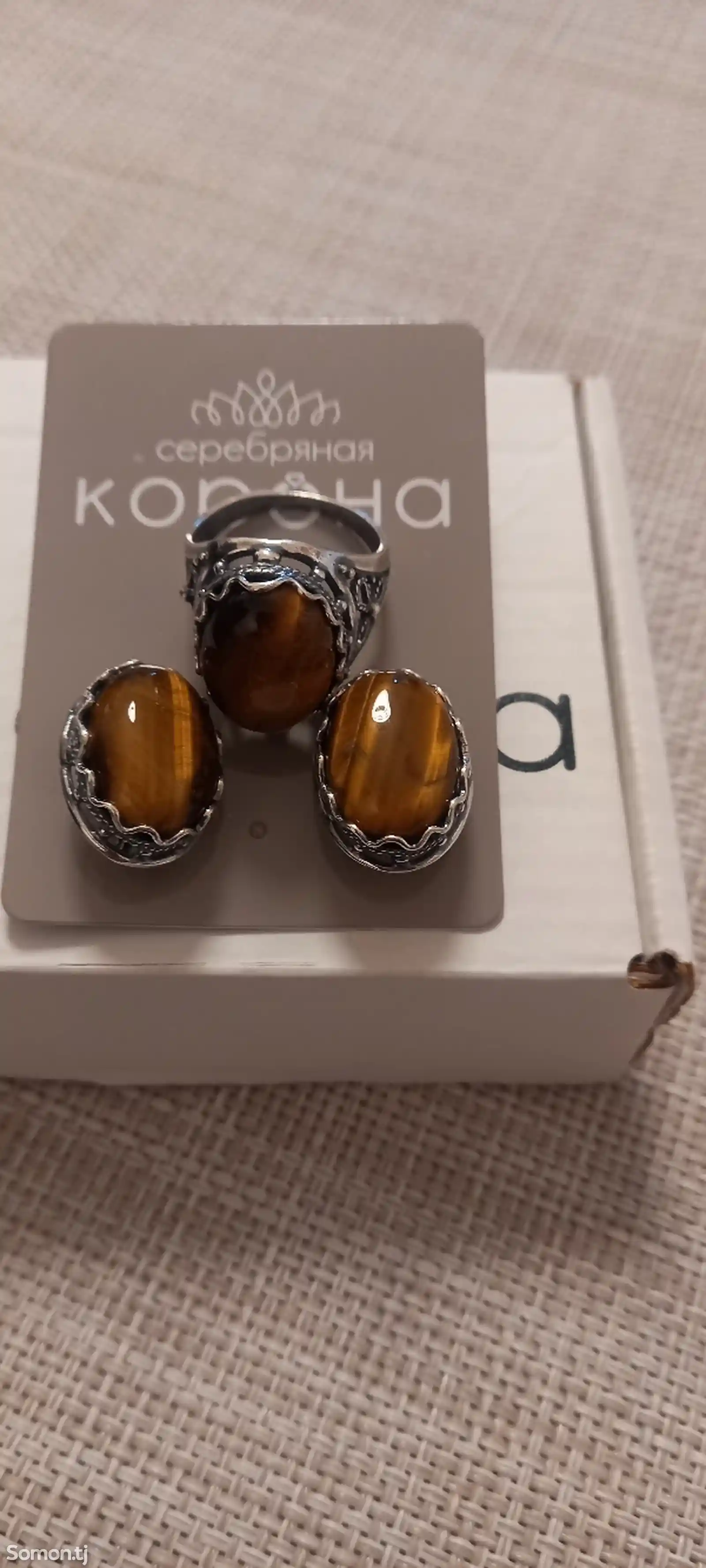 Серебренный комплект из тигрового глаза-3