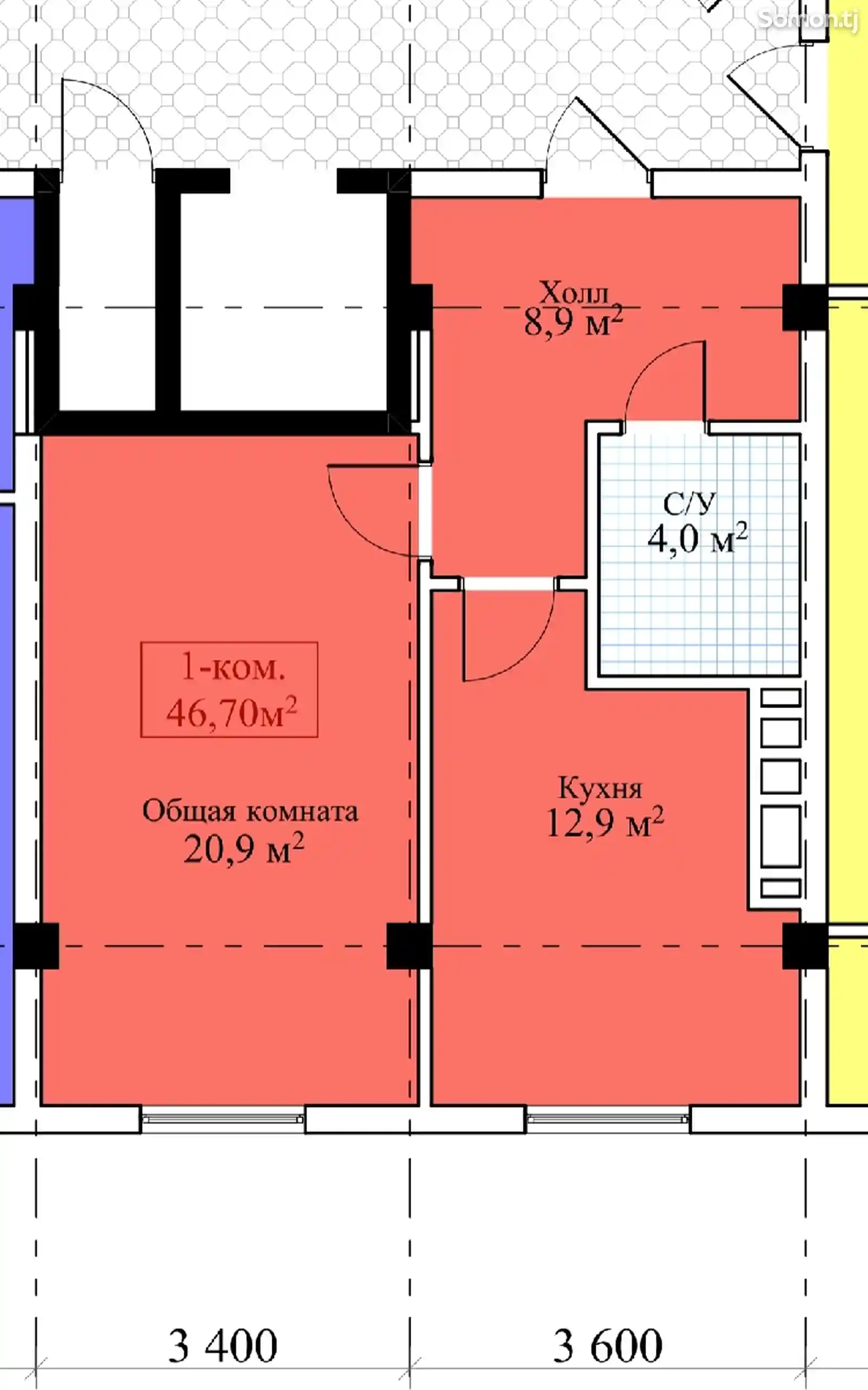 1-комн. квартира, 2 этаж, 47 м², 33мкр-1