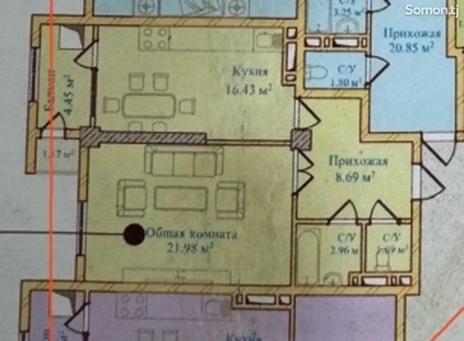 1-комн. квартира, 13 этаж, 59 м², Шохмансур-1