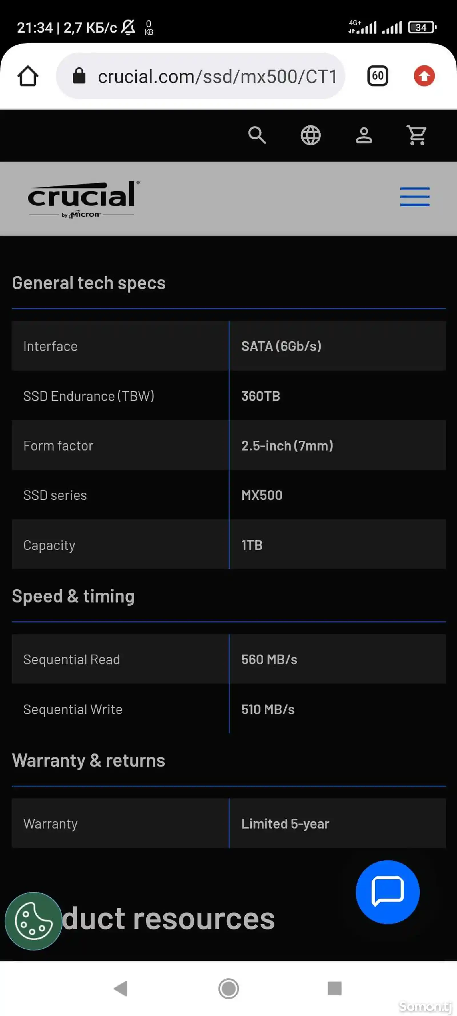Sata SSD, Crucial MX500, 1TB-6