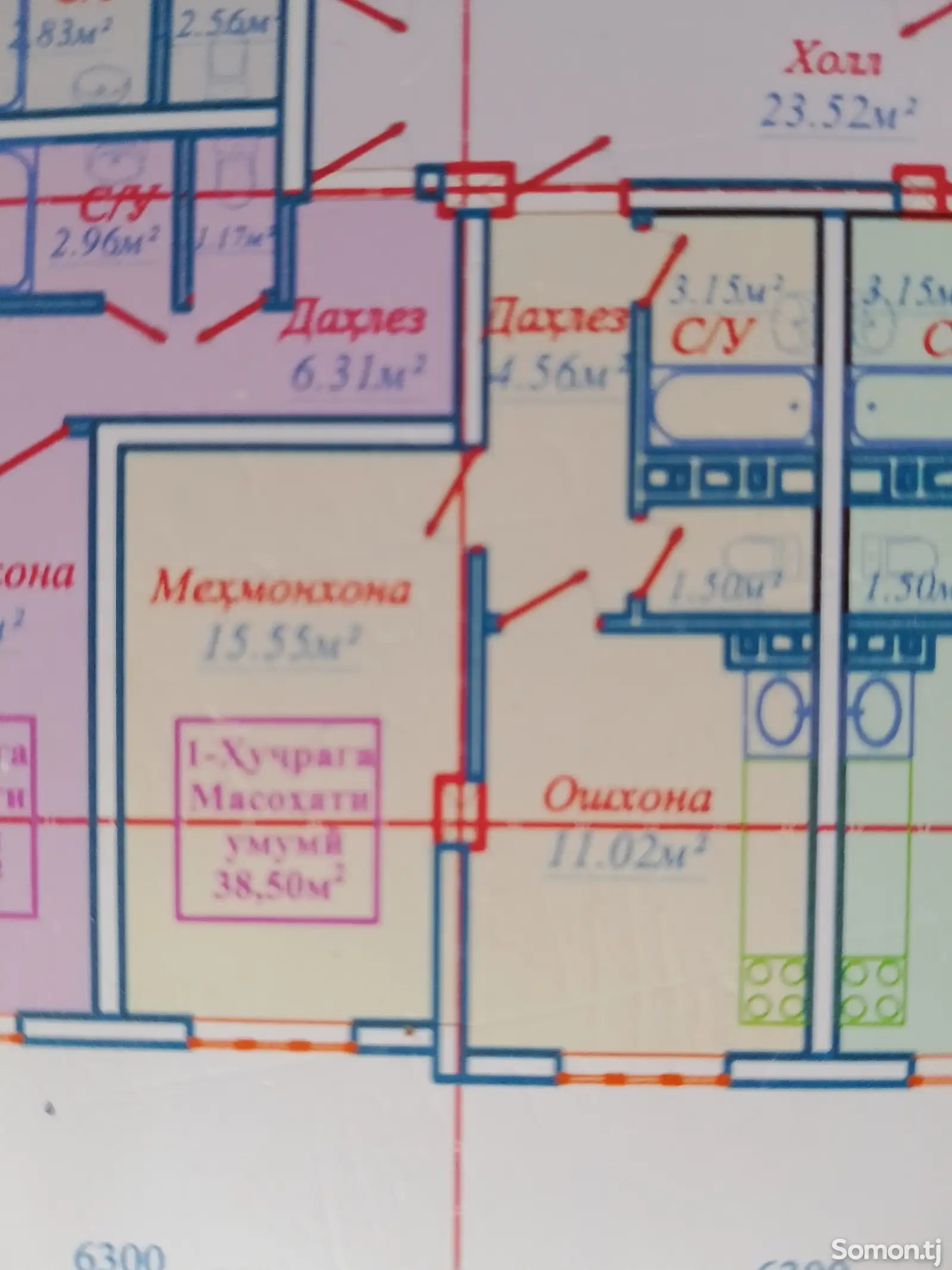 1-комн. квартира, 3 этаж, 38 м², Шарора-1