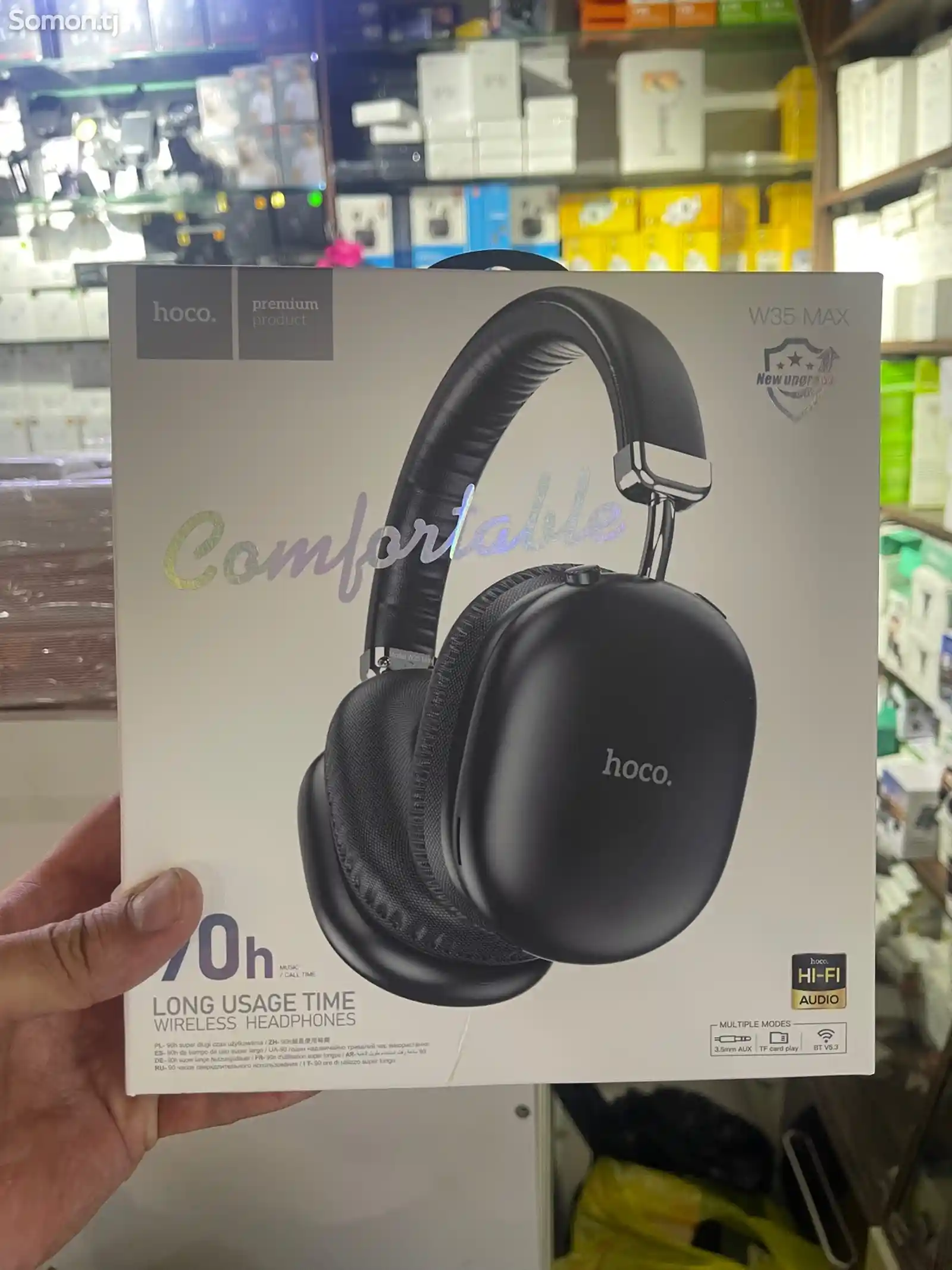 Наушники беспроводные с микрофоном hoco W35 MAX, Bluetooth, 3.5 мм, черный-1