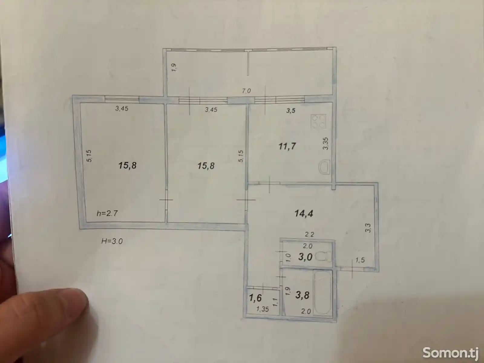 2-комн. квартира, 3 этаж, 68 м², 2 мкр-15