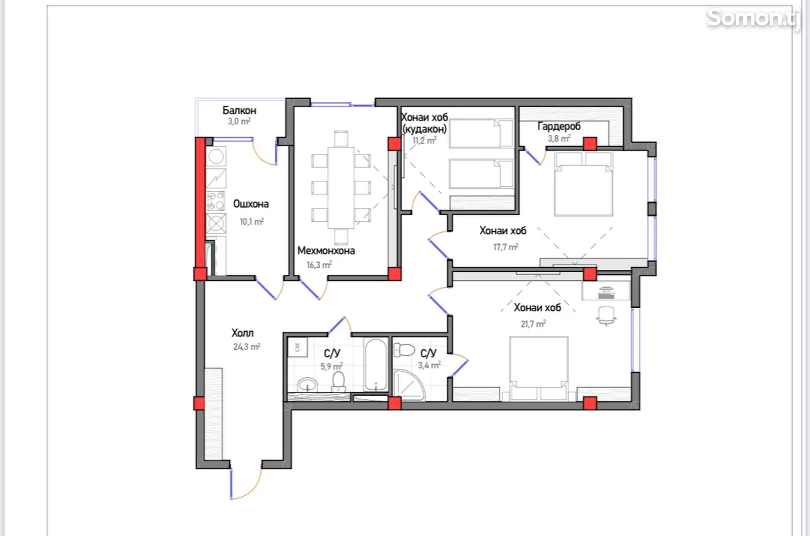 4-комн. квартира, 5 этаж, 120 м², Шевченко 110/1-1