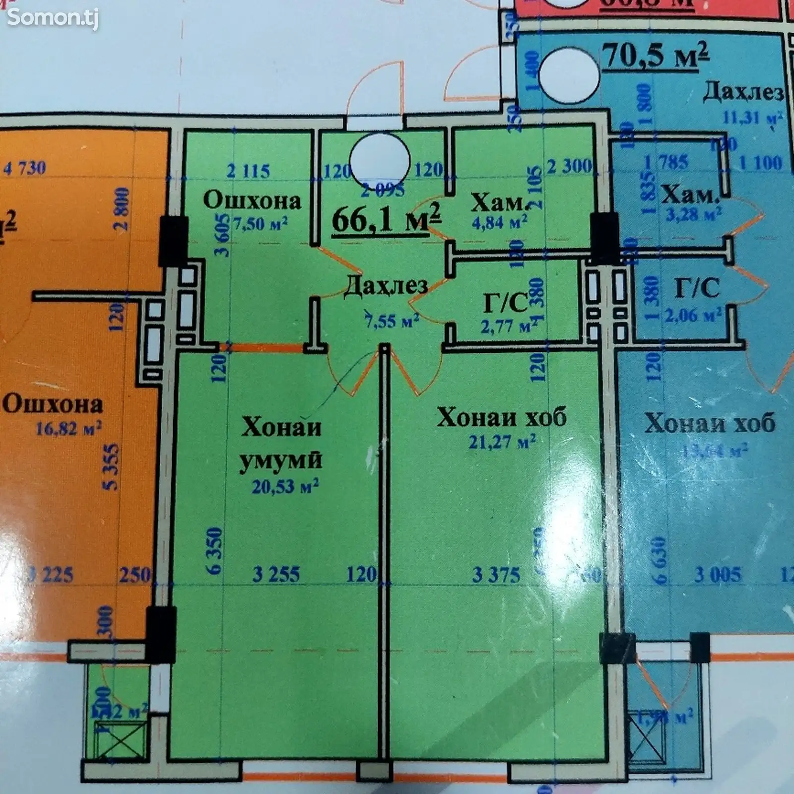 2-комн. квартира, 10 этаж, 66 м², Сомони-3