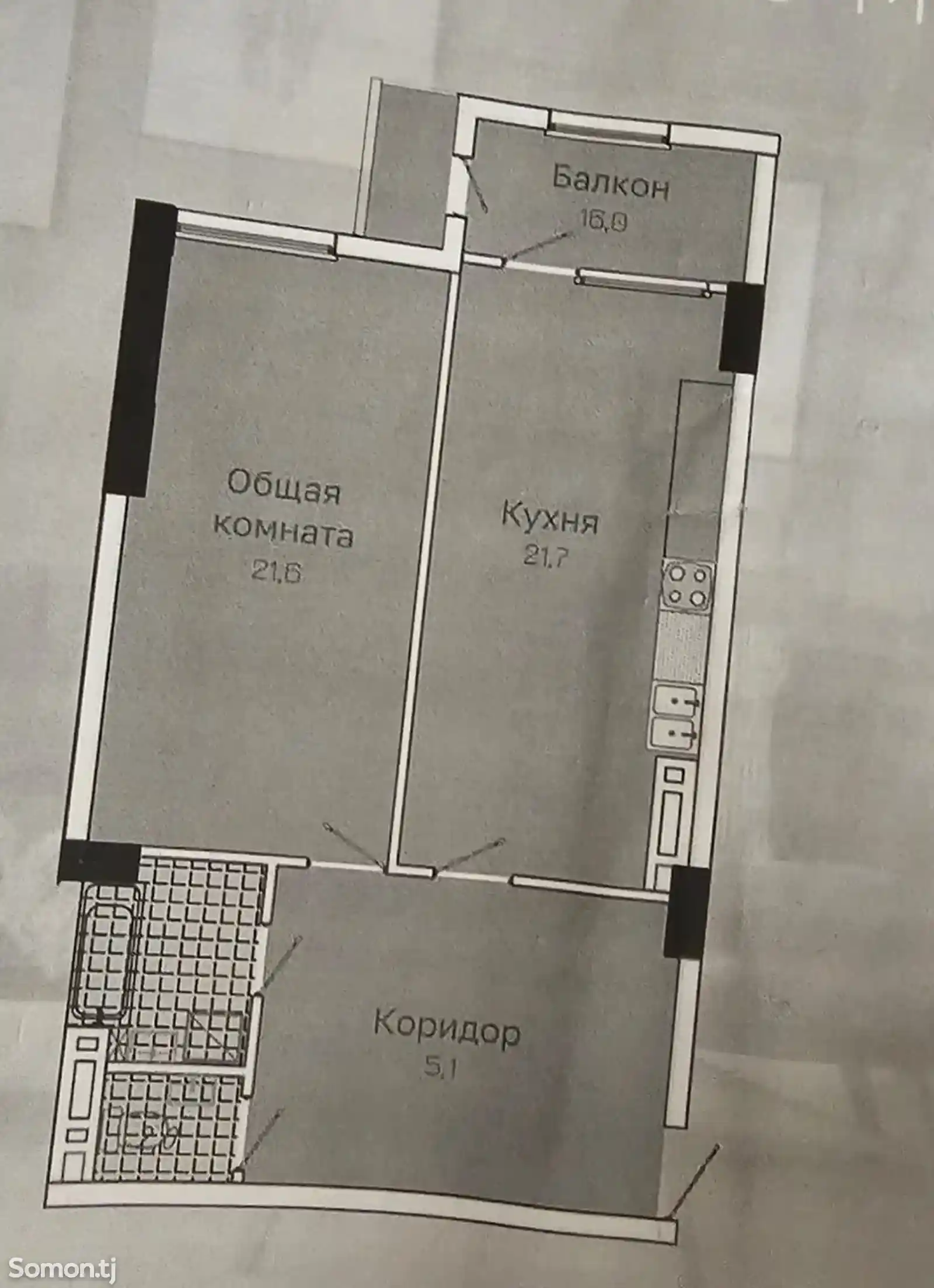 2-комн. квартира, 3 этаж, 72 м², Шохмансур-14