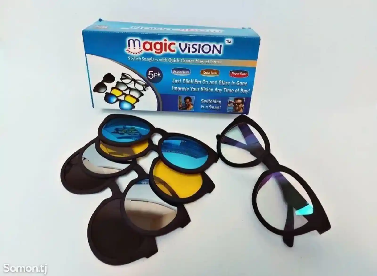 Солнцезащитные антибликовые очки с магнитными насадками 5 в 1 Magic vision-2