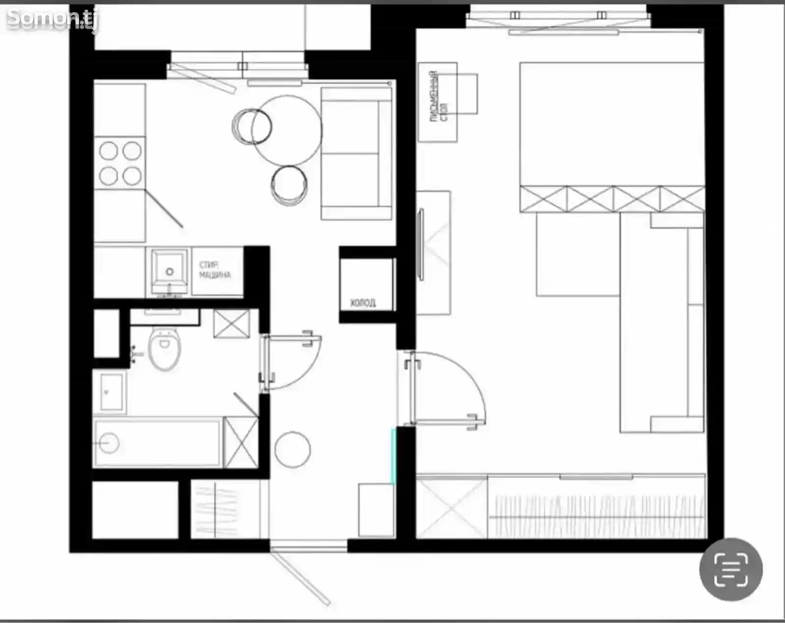 1-комн. квартира, 4 этаж, 42 м², Айни-15