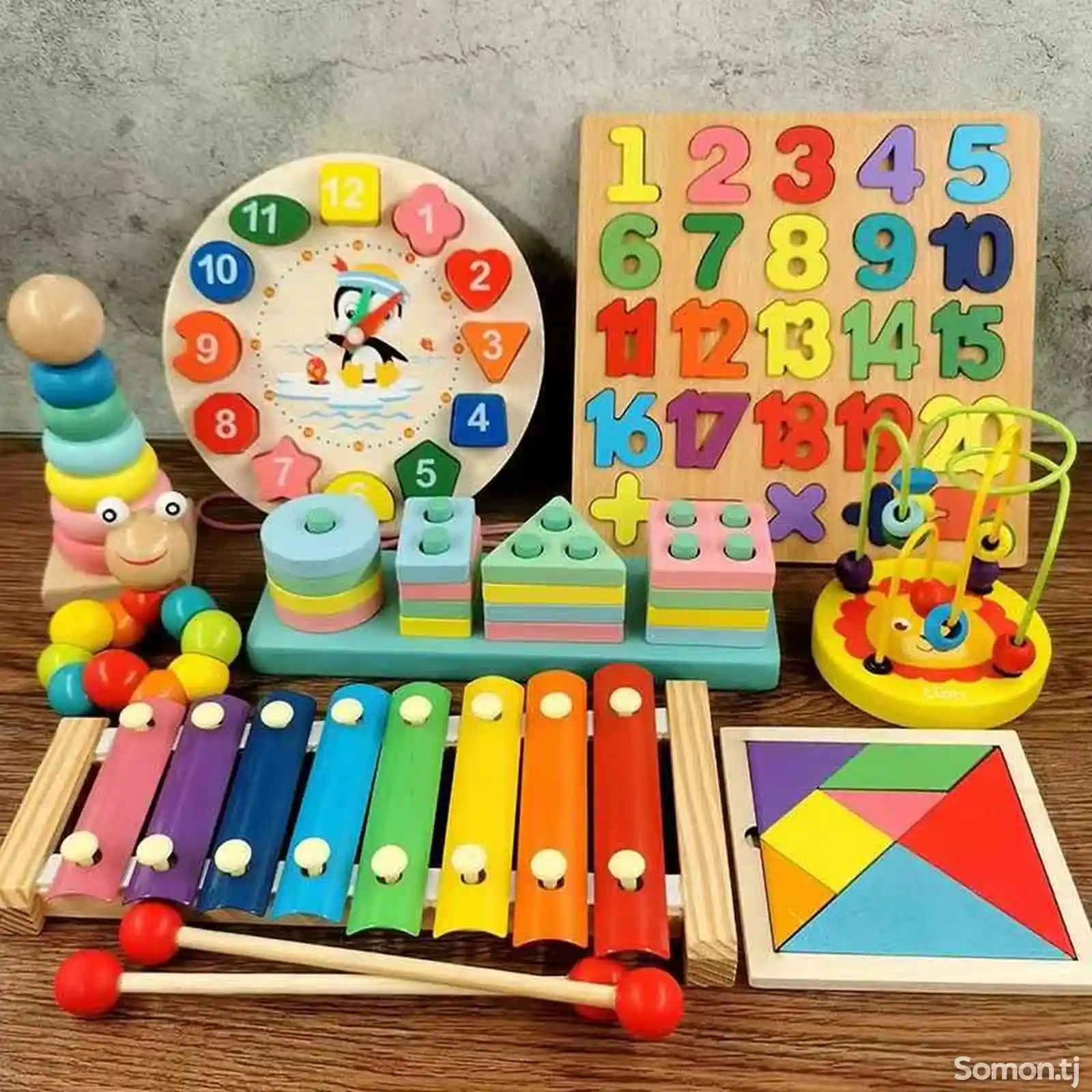 Комплект развивающих детских игрушек из дерева-1