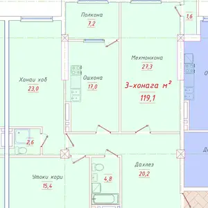 3-комн. квартира, 6 этаж, 119 м², Сино