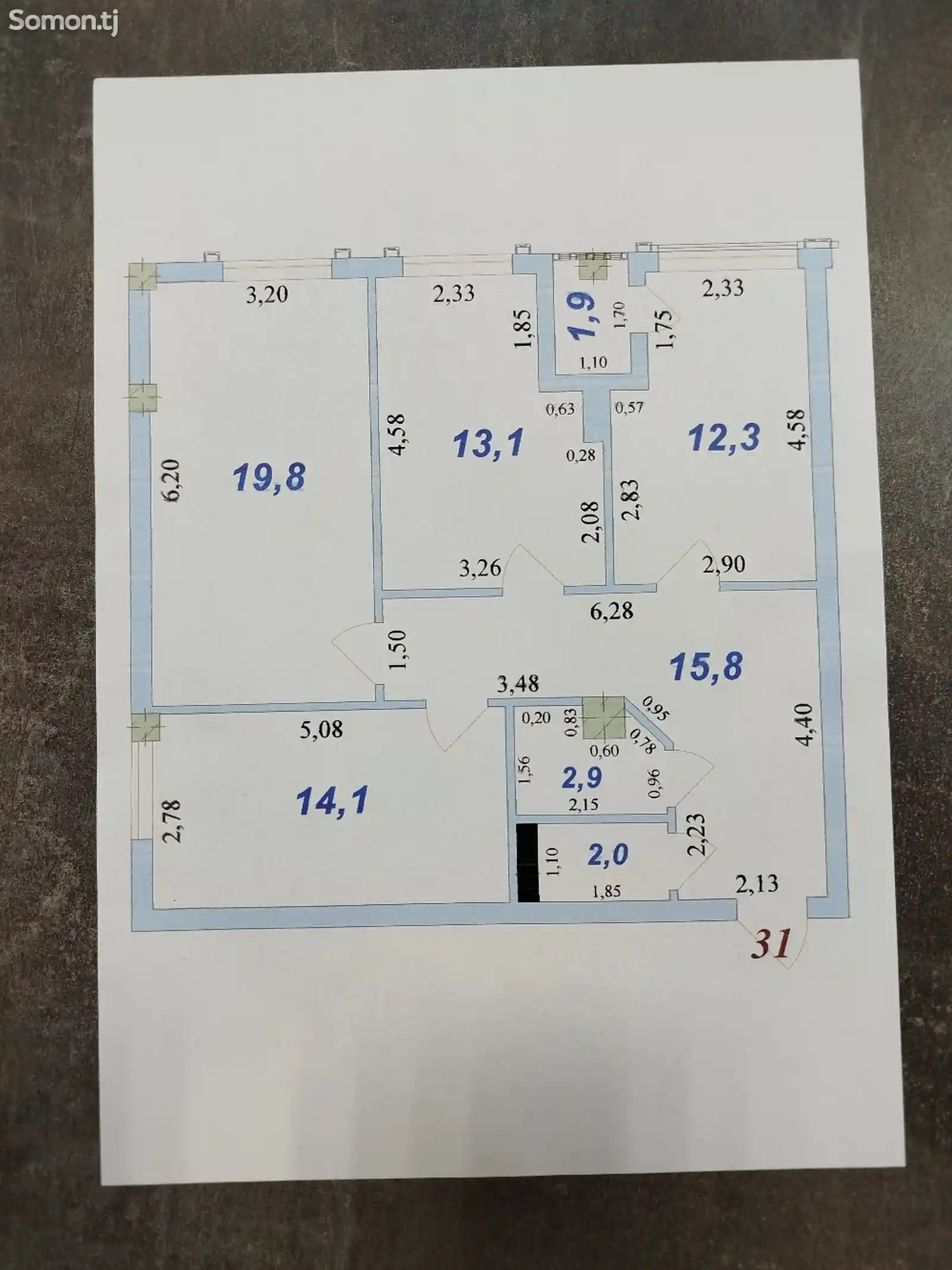 3-комн. квартира, 7 этаж, 82 м², Шохмансур-14