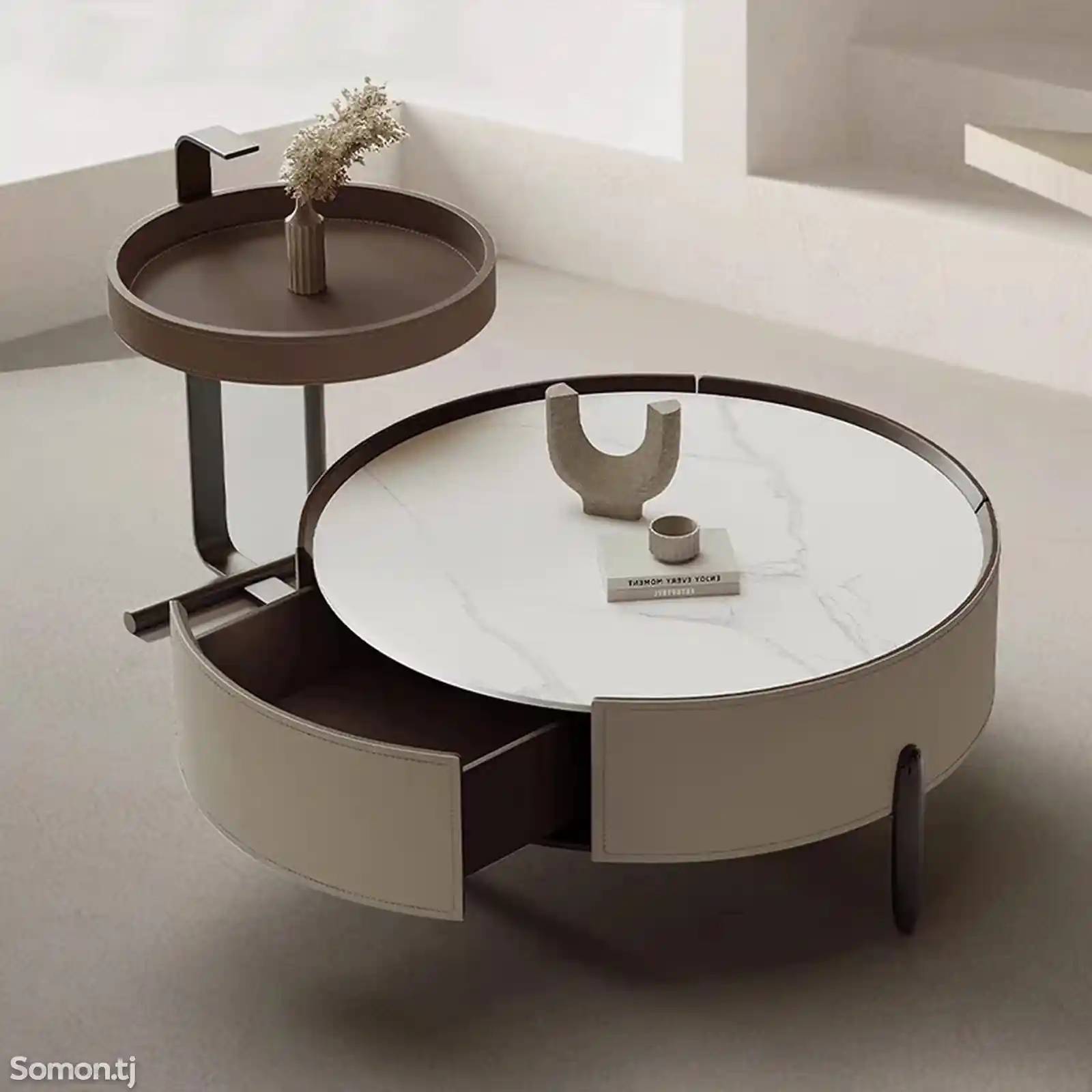 Круглый кофейный столик из искусственного мрамора-7