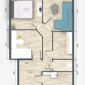 3-комн. квартира, 5 этаж, 63 м², 1-Советский