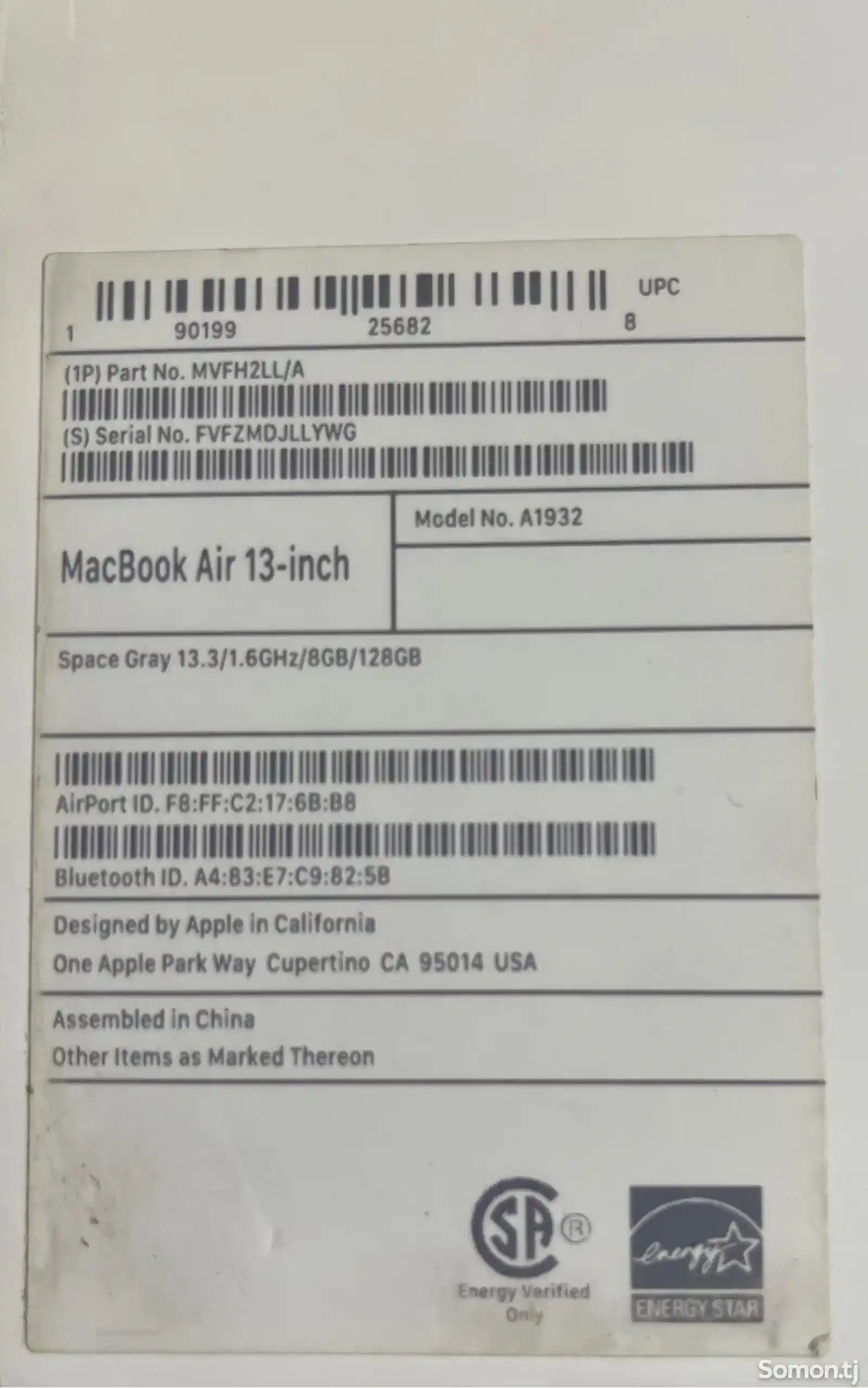 Ноутбук Apple MacBook Air 2019 13-inch 128Gb-9