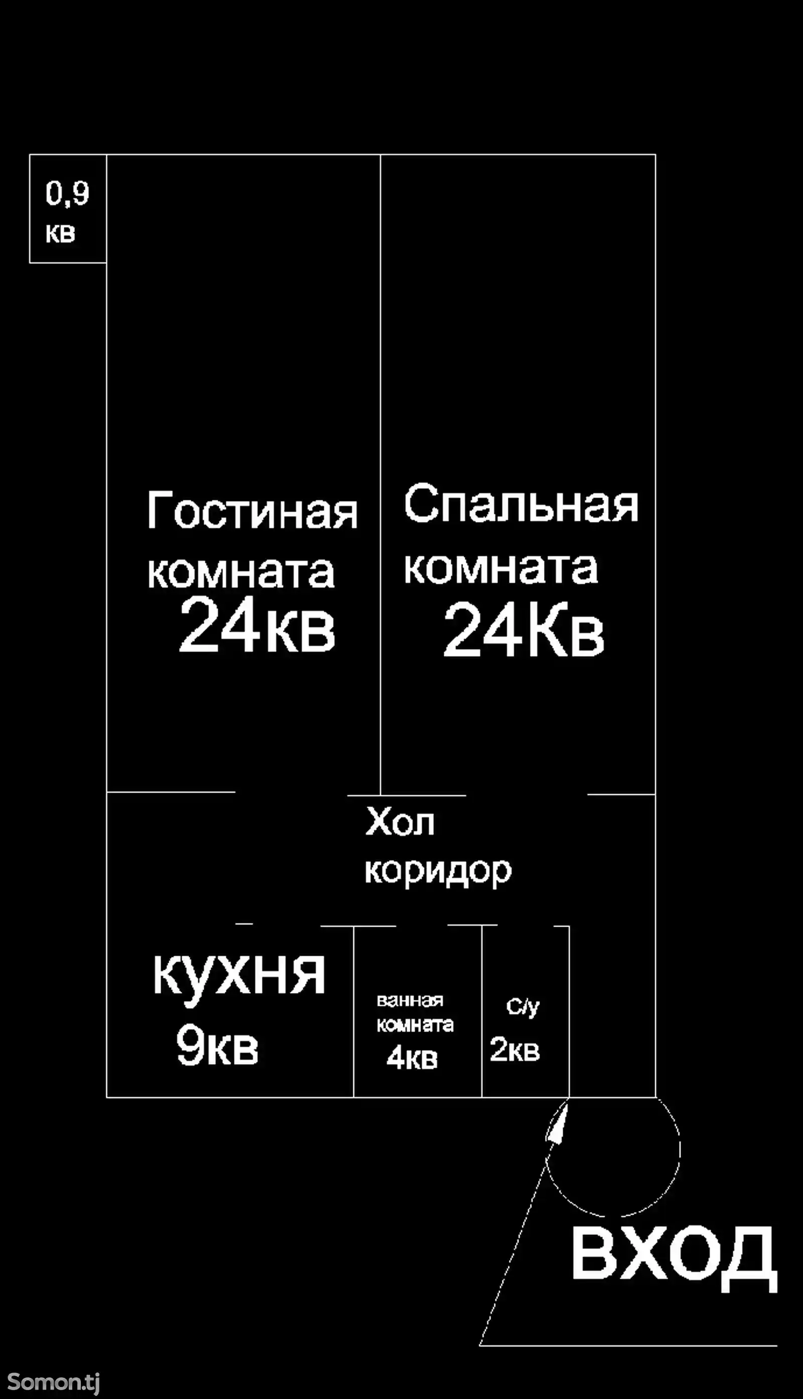 2-комн. квартира, 2 этаж, 66 м², Сино-3