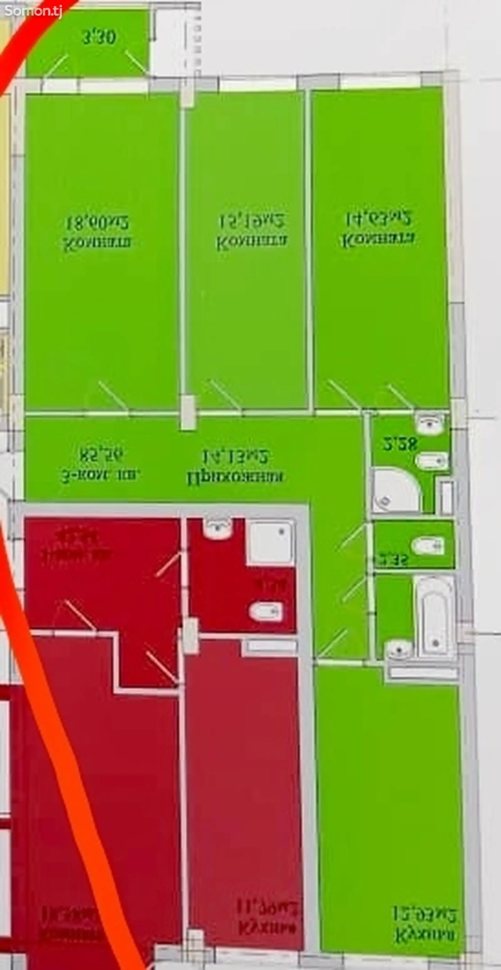 3-комн. квартира, 5 этаж, 93 м², Шелкомбинат-1