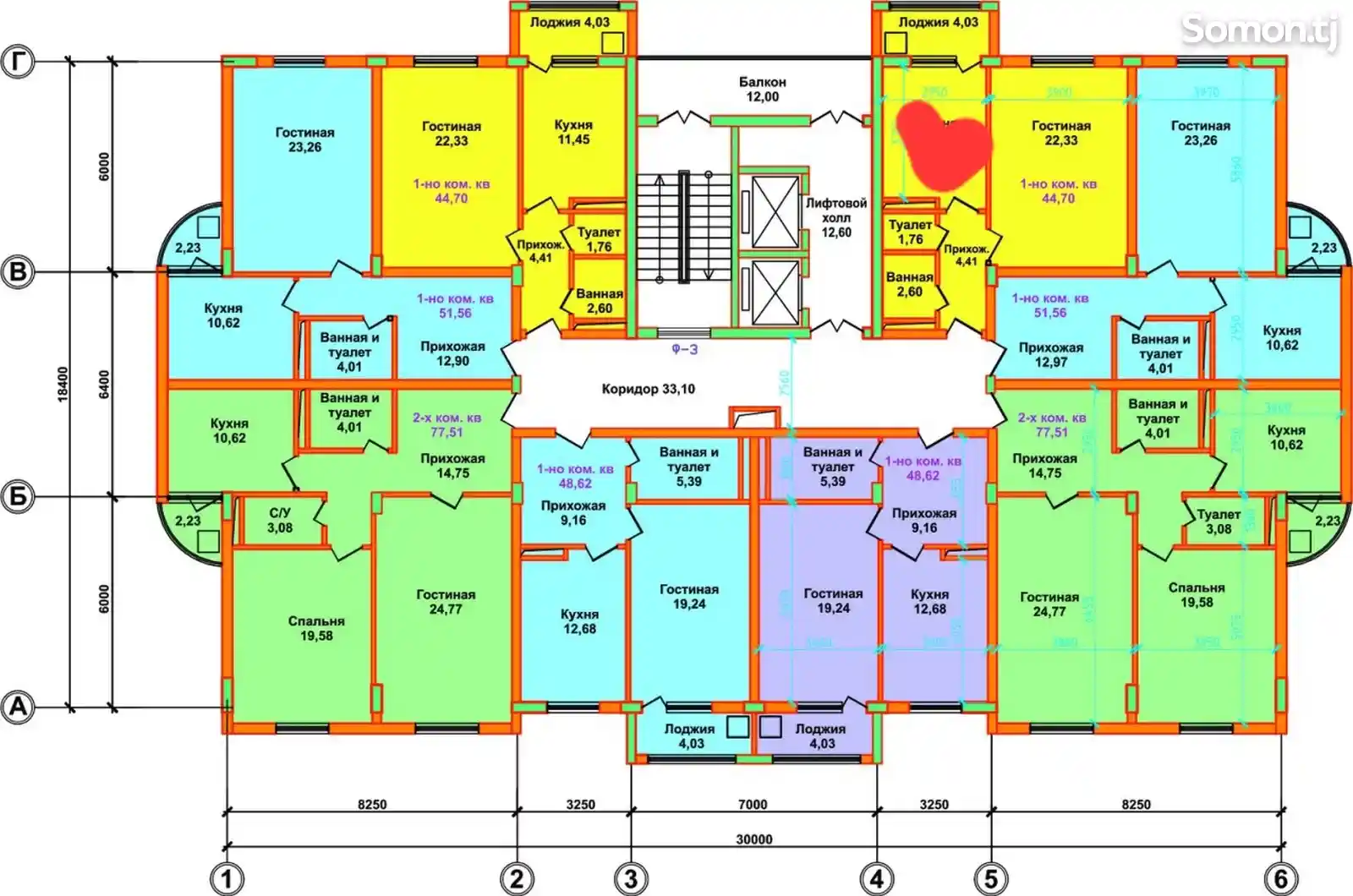 1-комн. квартира, 5 этаж, 47 м², Панчшанбе-3