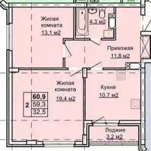 2-комн. квартира, 6 этаж, 61 м², Поворот Ленинграда