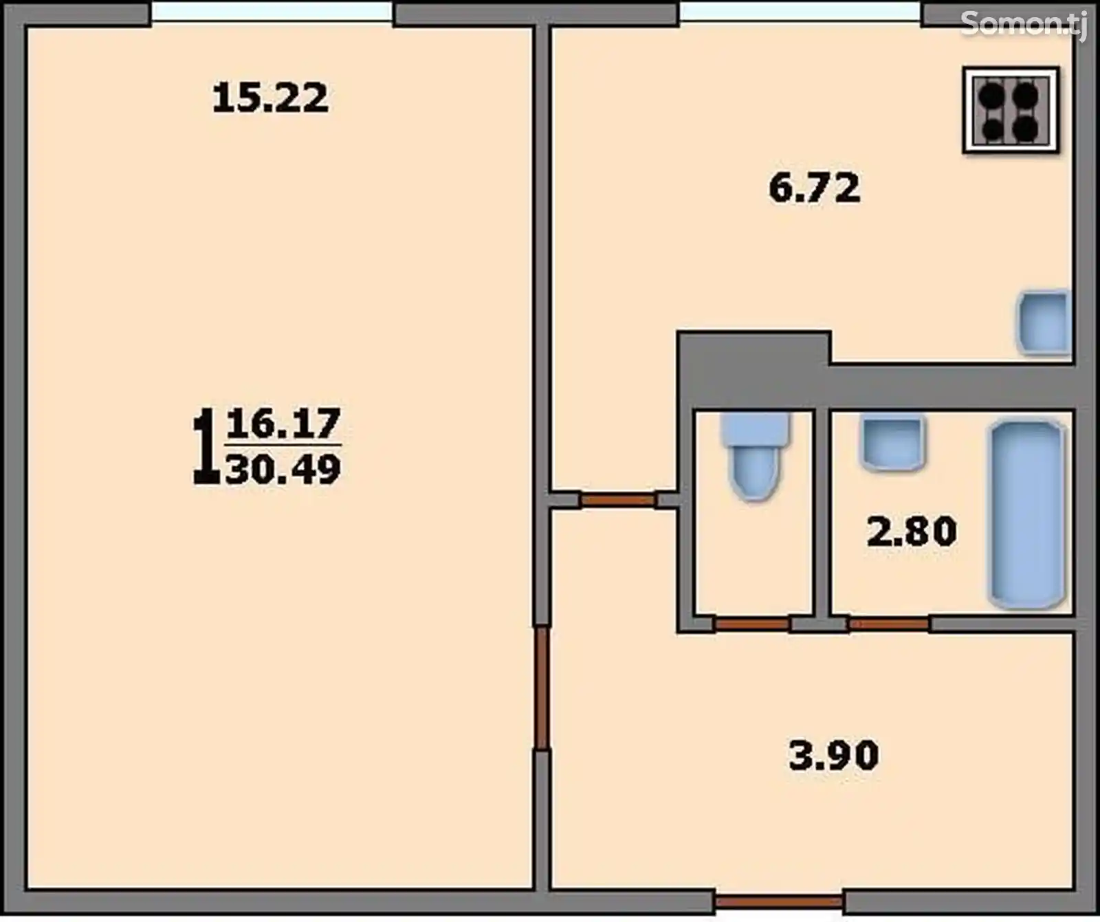 1-комн. квартира, 8 этаж, 31 м², поворот Ленинград