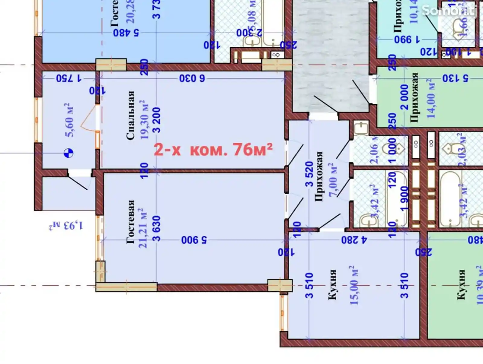 2-комн. квартира, 12 этаж, 76 м², Профсоюз-8