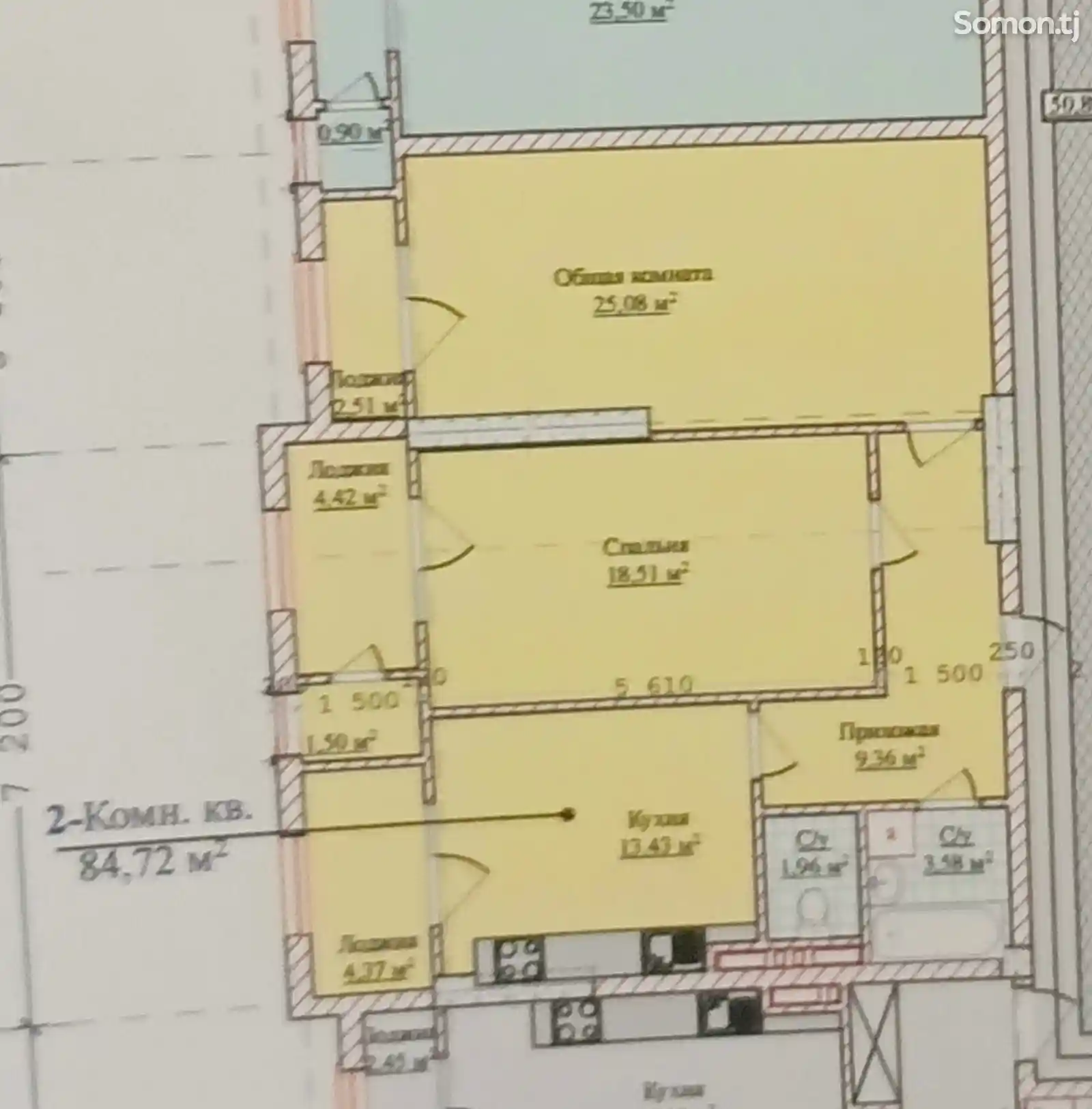 2-комн. квартира, 4 этаж, 84 м²,  стадиони мактаби дехоти-4