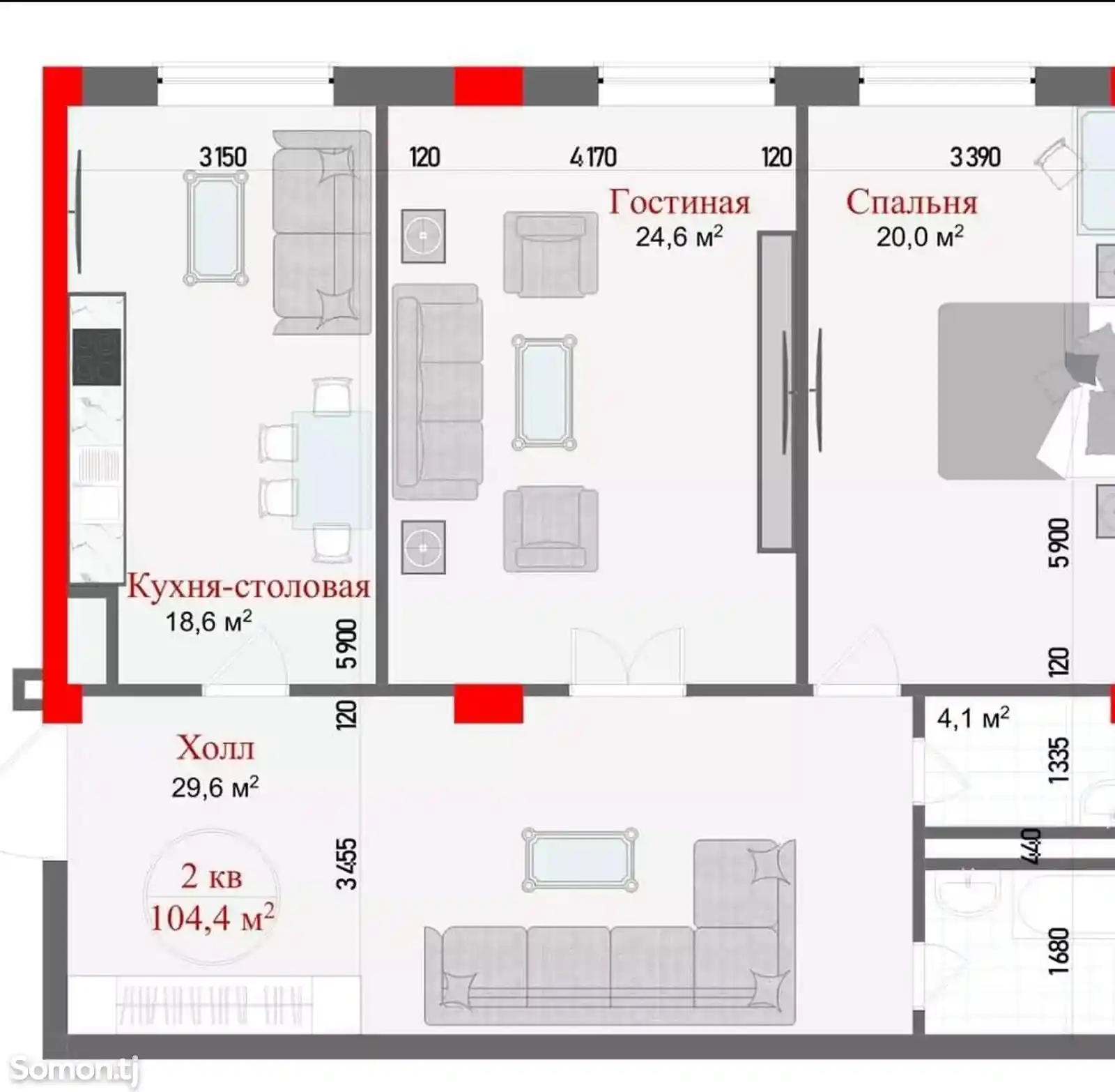 2-комн. квартира, 6 этаж, 105 м², Сафо, Пединститут-9