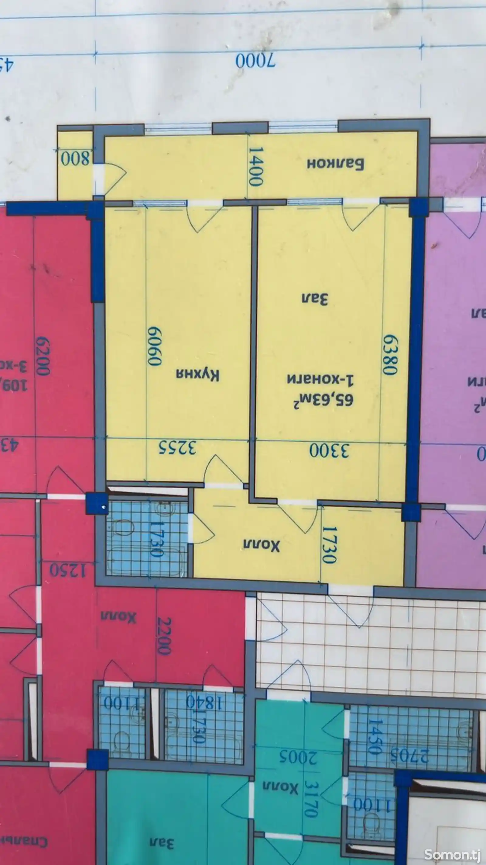 2-комн. квартира, 10 этаж, 65 м², Шохмансур-2