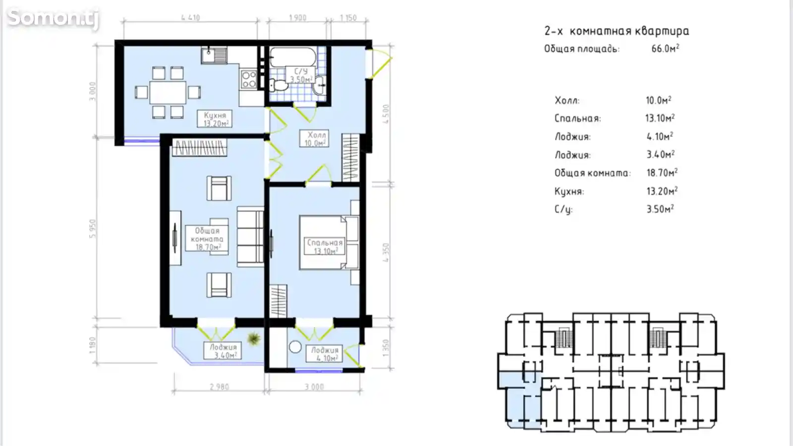 2-комн. квартира, 6 этаж, 67 м², Гульбахор-4