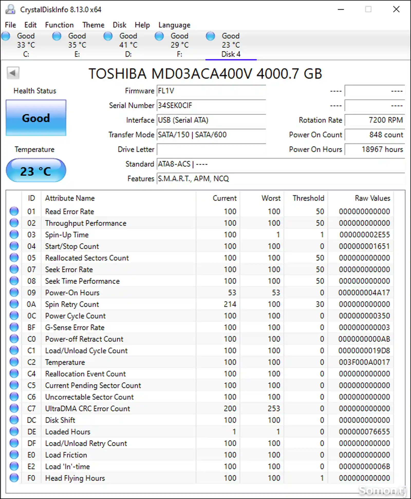 Жёсткий диск 4Tb Toshiba 34SEK0CIF-2