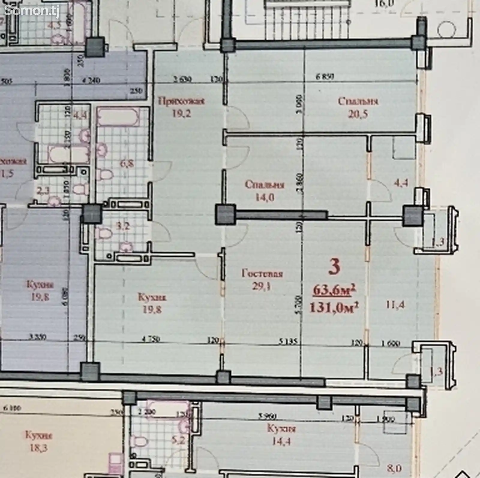 2-комн. квартира, 16 этаж, 131 м², н.Сомони-4