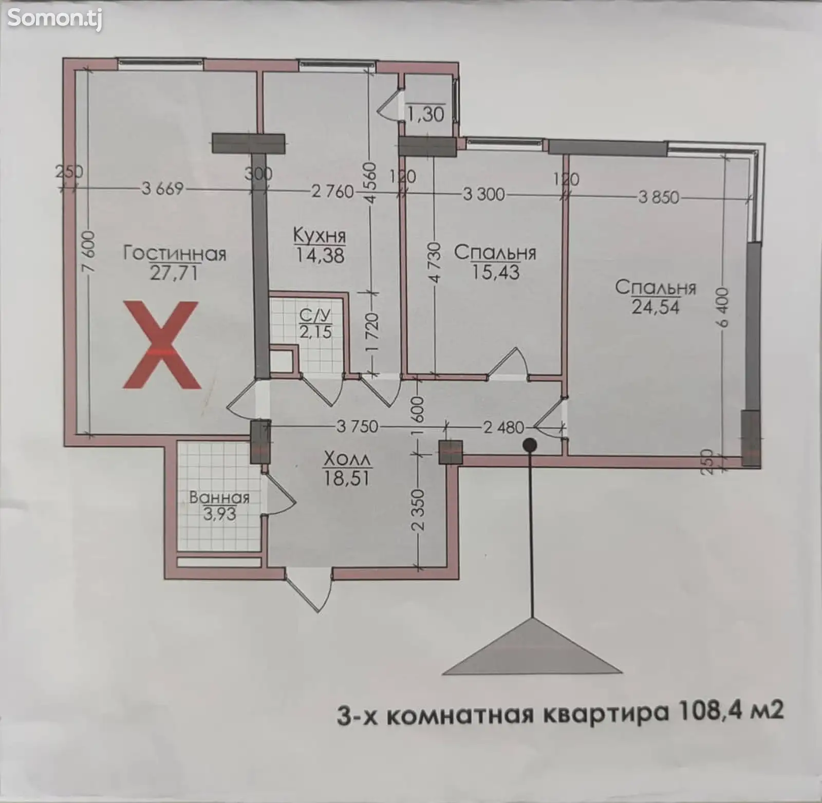 3-комн. квартира, 11 этаж, 108 м², Родом-2-4