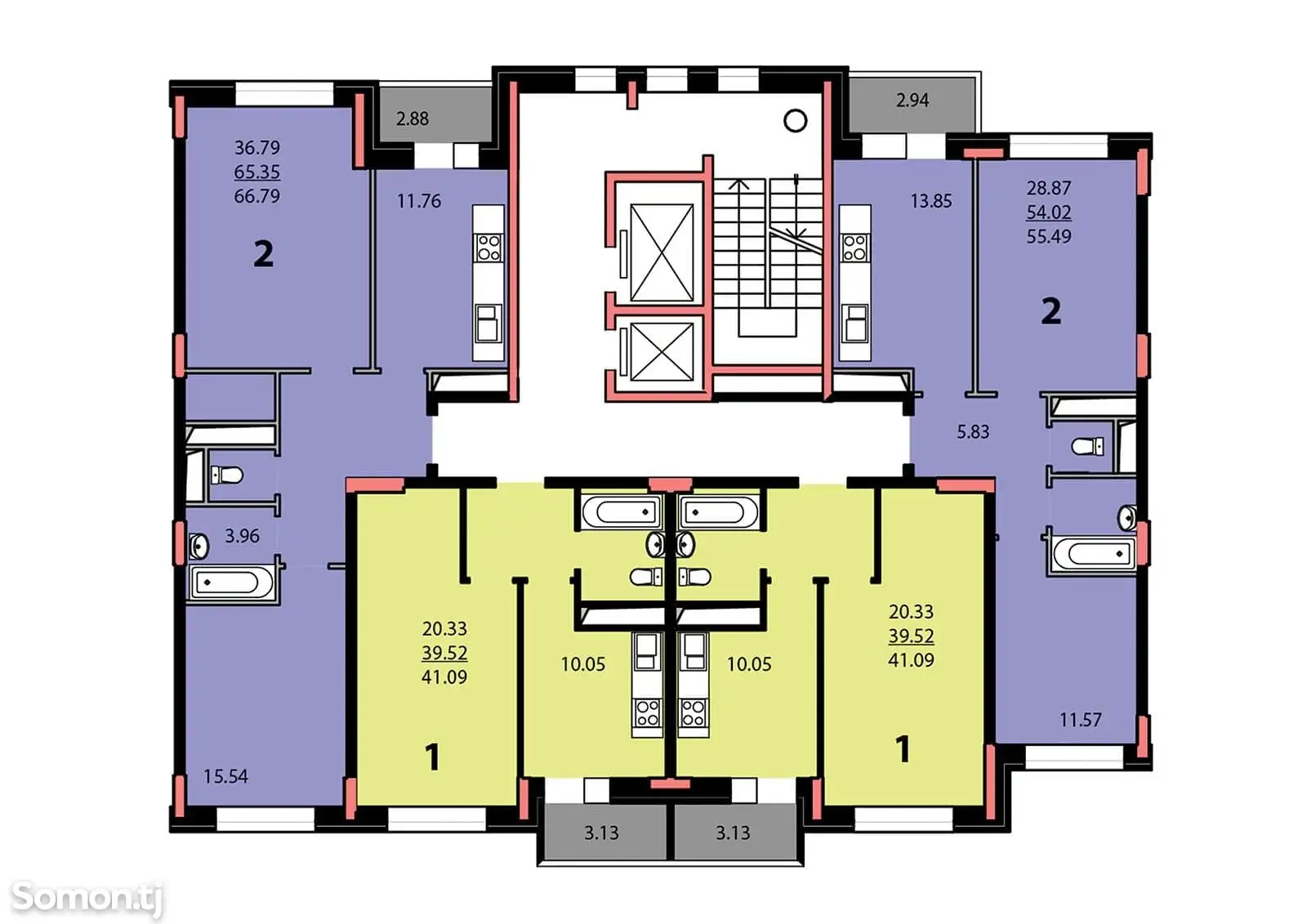 2-комн. квартира, 11 этаж, 54 м², гардиши Ленинград