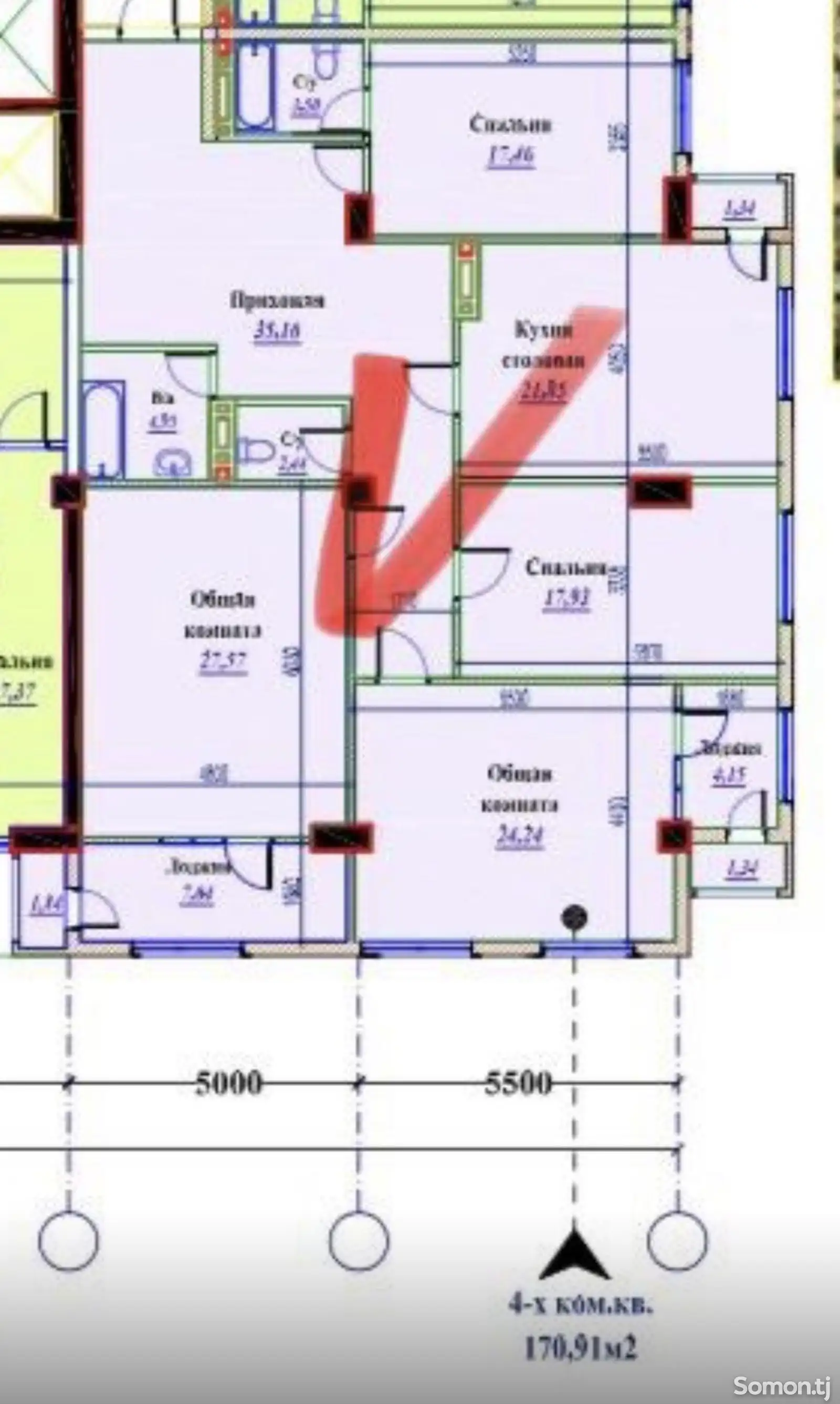 4-комн. квартира, 3 этаж, 170 м², Шохмансур-1