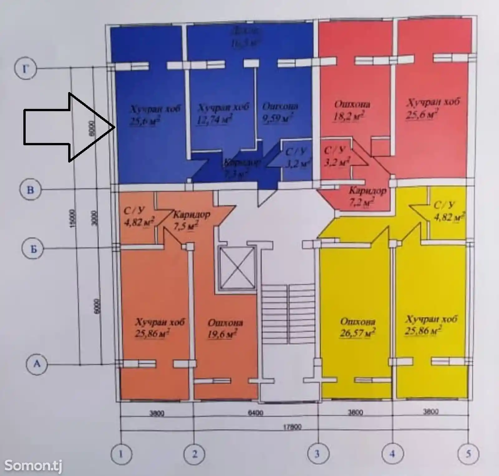 2-комн. квартира, 8 этаж, 73 м², Центр, Стадион Спартак, Панджанбе-3