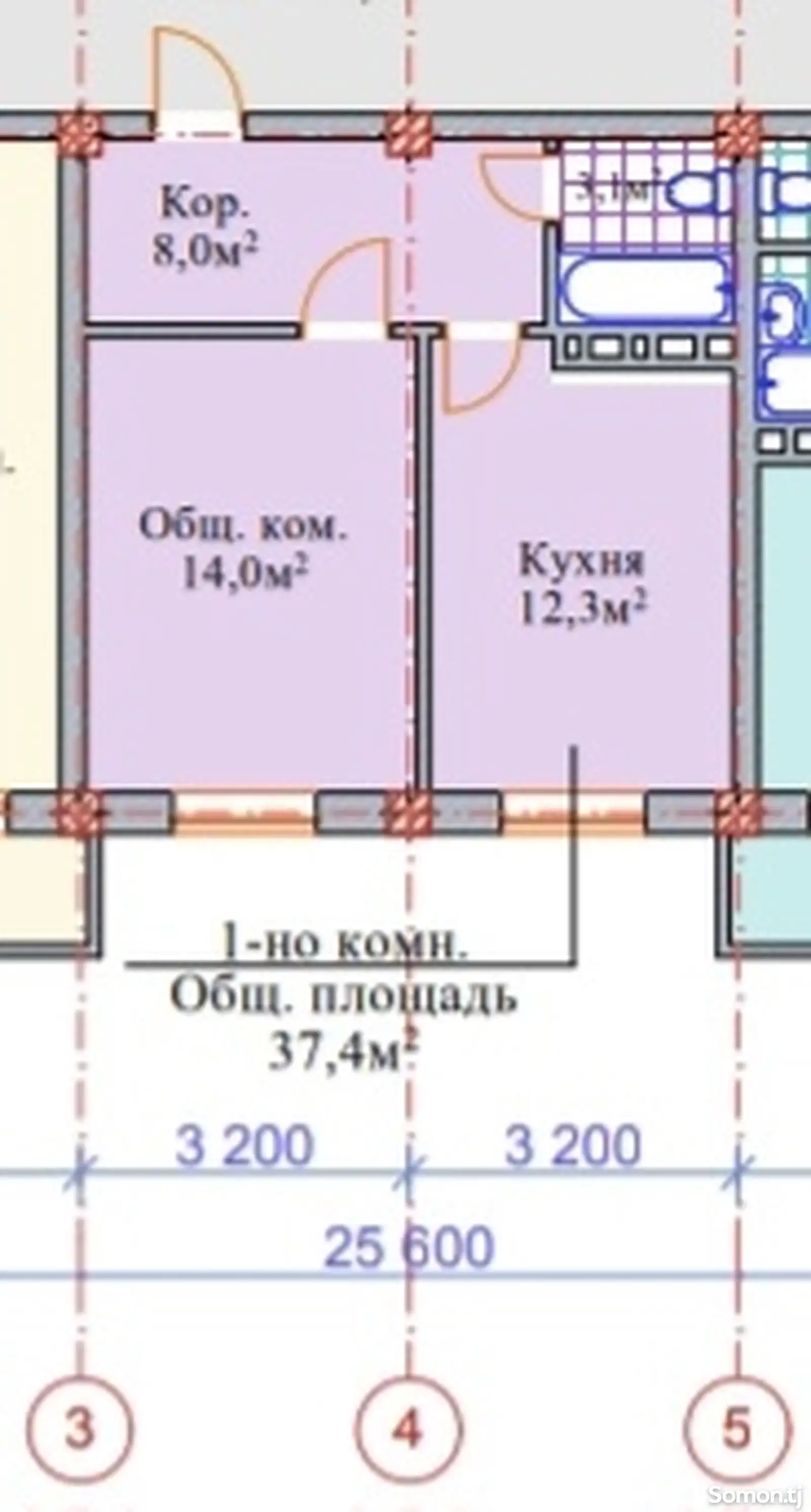 1-комн. квартира, 8 этаж, 38 м², Шабчароғ