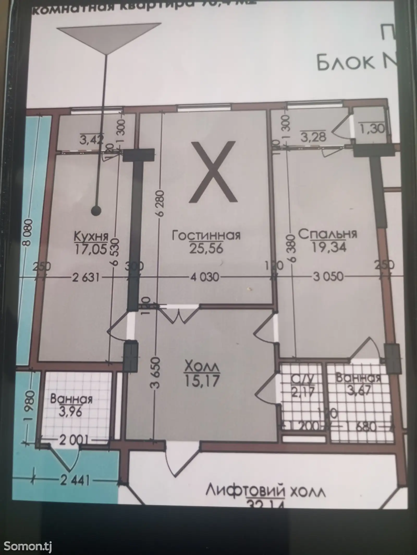 2-комн. квартира, 5 этаж, 91 м², Р/Г И. Сомони,центр, ул. Истравшан