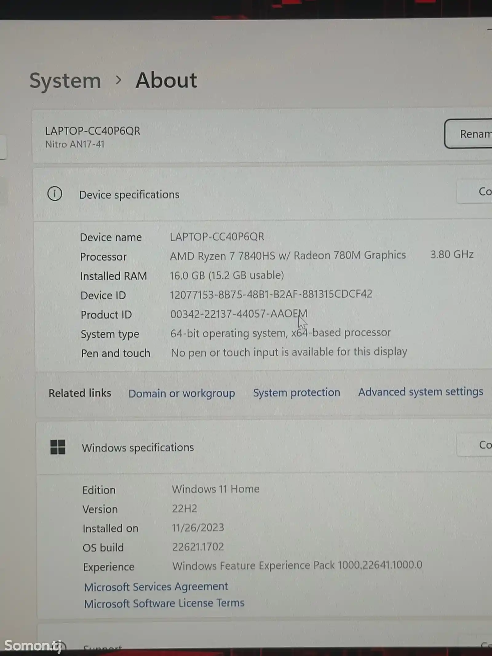 Ноутбук Acer Nitro17/Amd Ryzen 7 7840hs/аналог i7-13th/Ram 16gb Ddr5/SSD 1tb/RTX4060 8gb-9