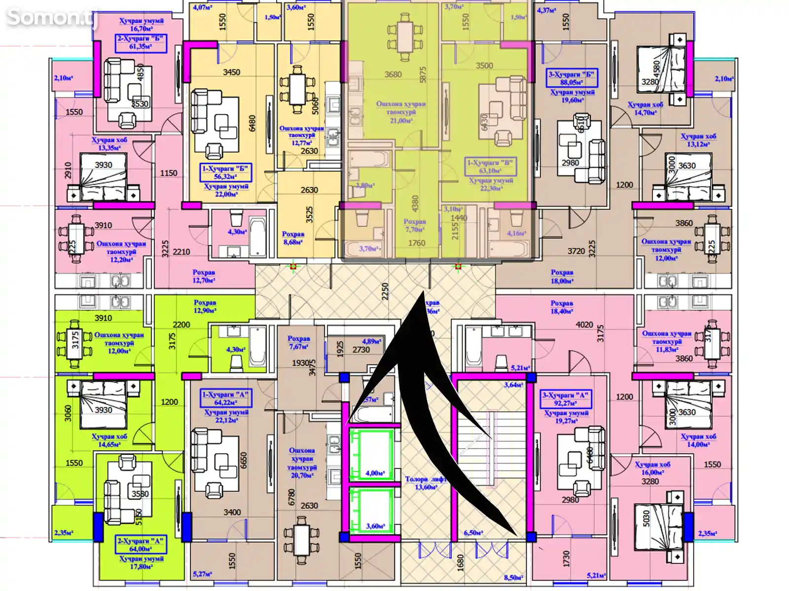 2-комн. квартира, 8 этаж, 63 м², ул. Ф. Абдуллоева-1