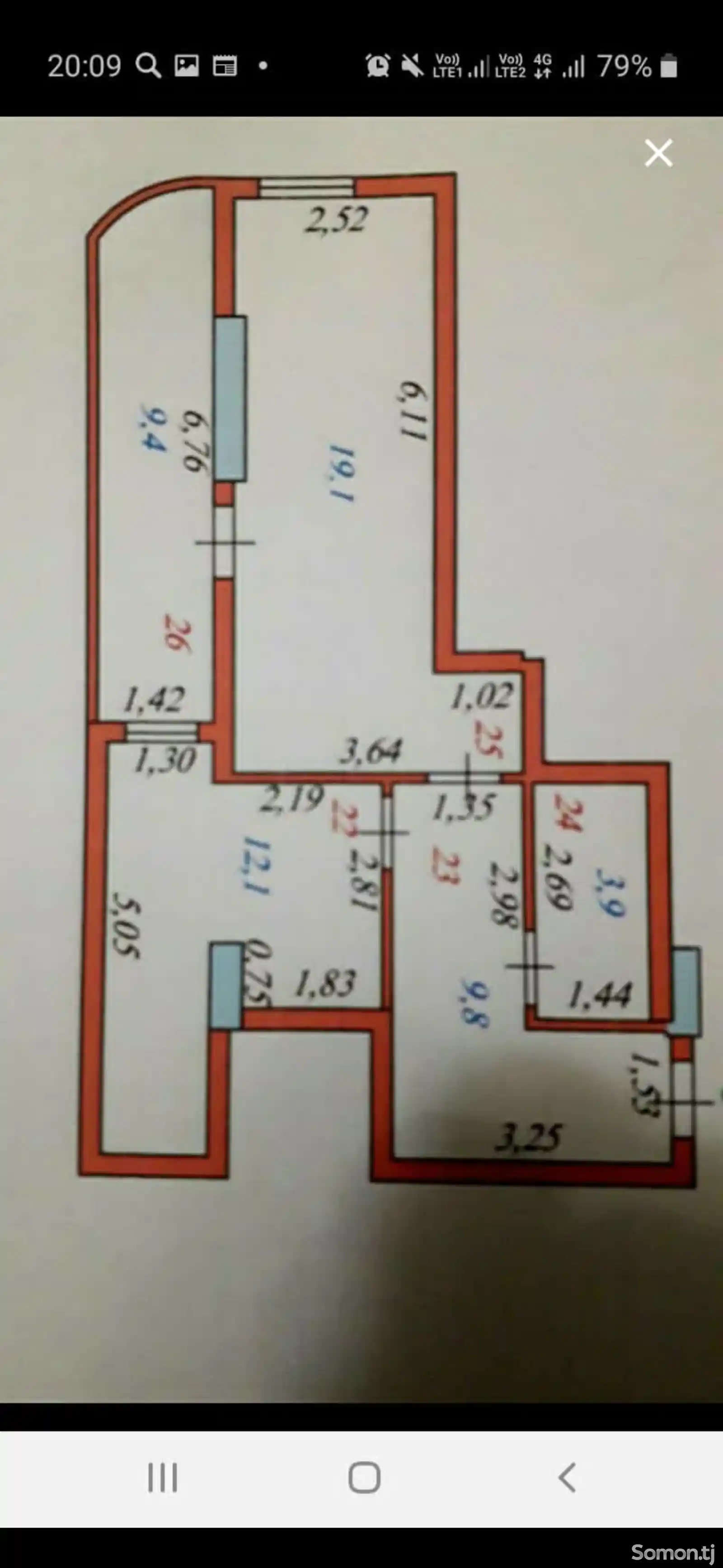 1-комн. квартира, 8 этаж, 54 м², бозори Сафина-2