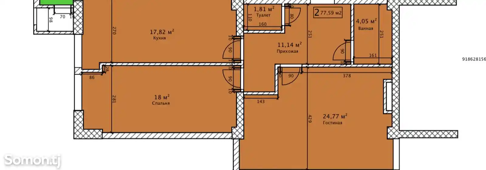 2-комн. квартира, 4 этаж, 74м², И. Сомони-9