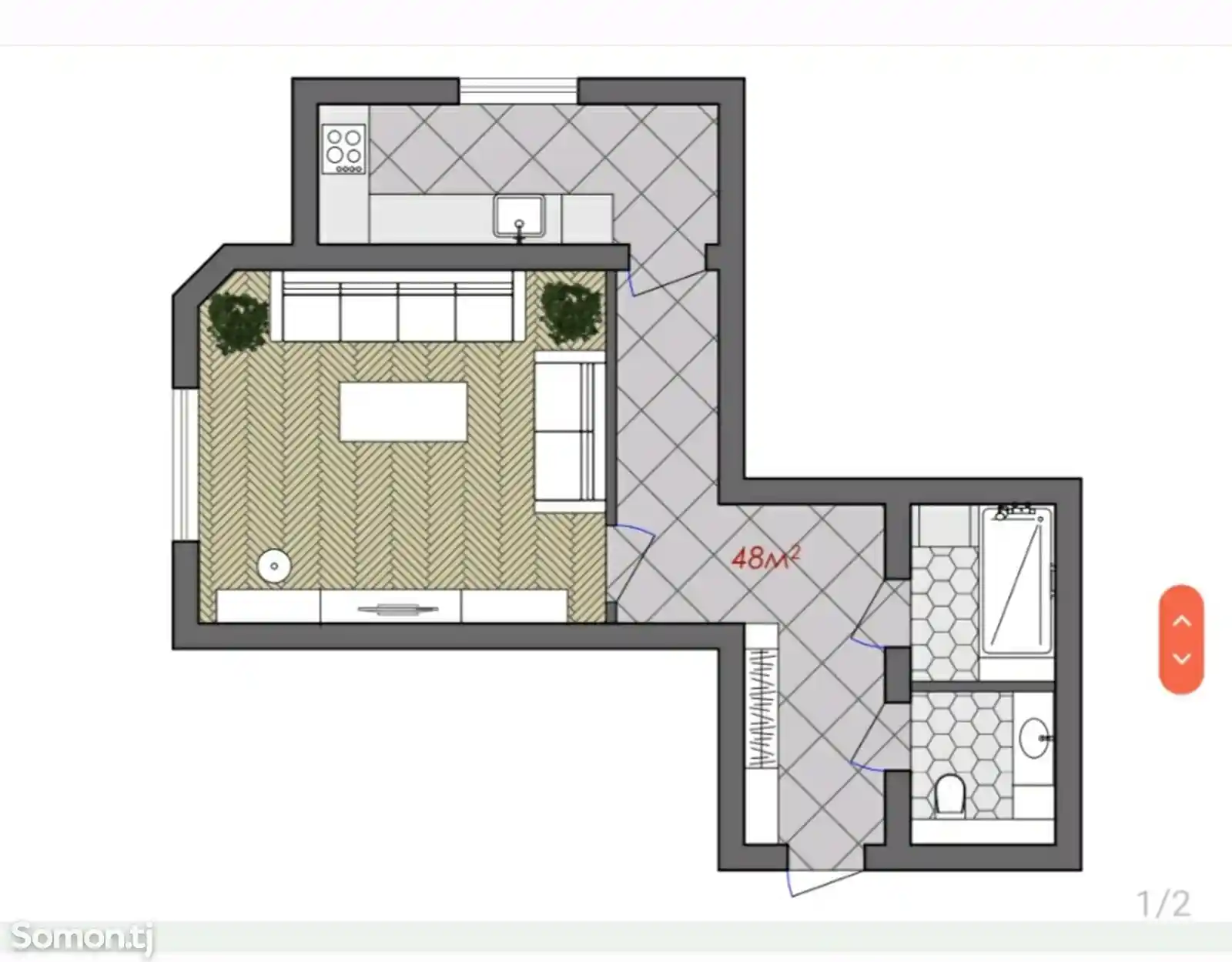 1-комн. квартира, 9 этаж, 48 м², 18 мкр-5