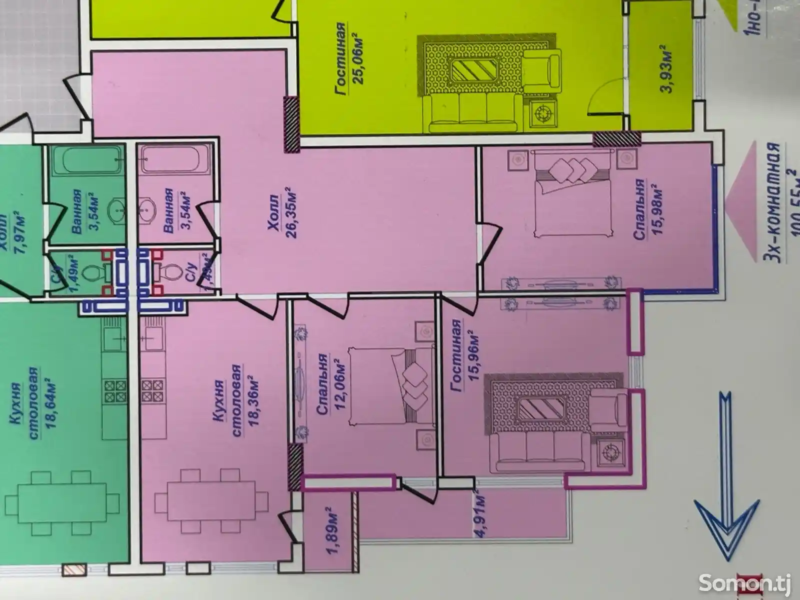 3-комн. квартира, 4 этаж, 101 м², 33мкр-3