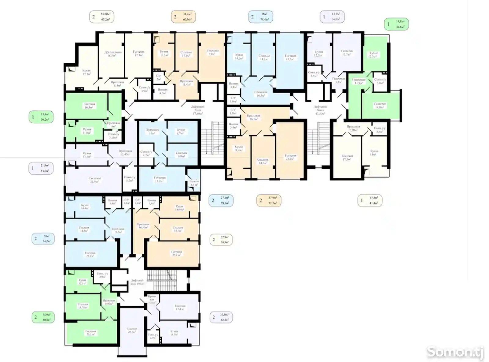 2-комн. квартира, 3 этаж, 74 м², Роддоми нав-6